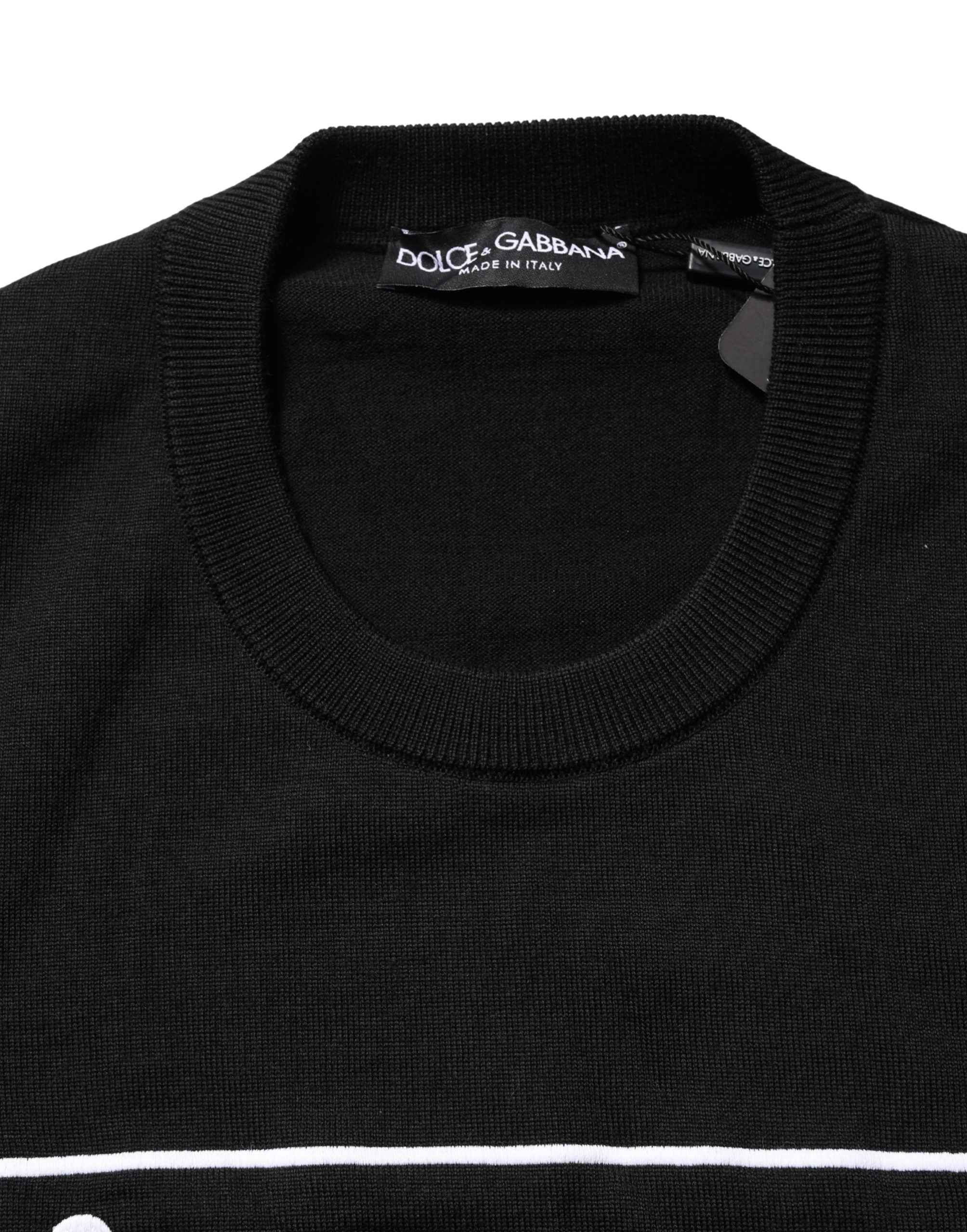 Dolce & Gabbana Black Graphic Logo Crew Neck Wool Pullover Sweater