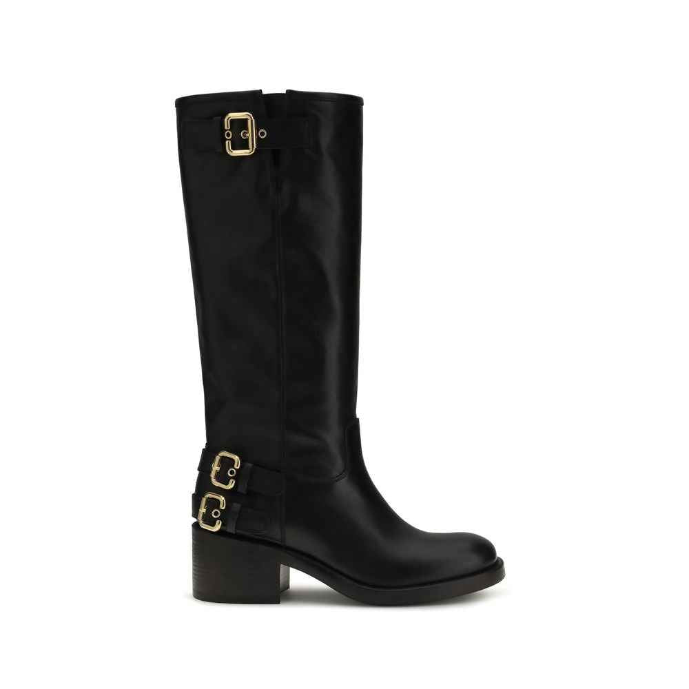 Chloé Black Calf Leather Bos Taurus Flat Boots