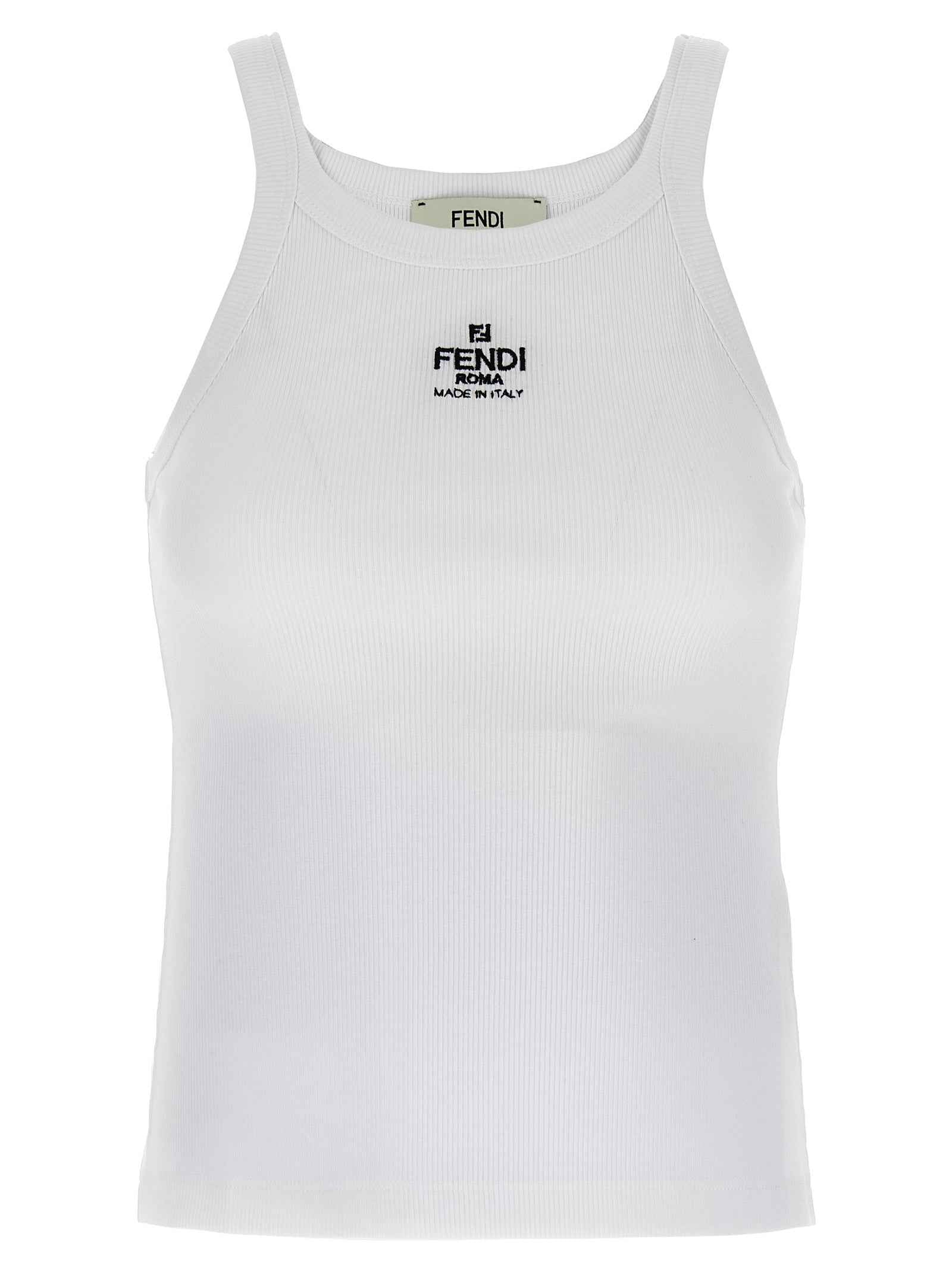 Fendi White Cotton Sleeveles T-Shirt