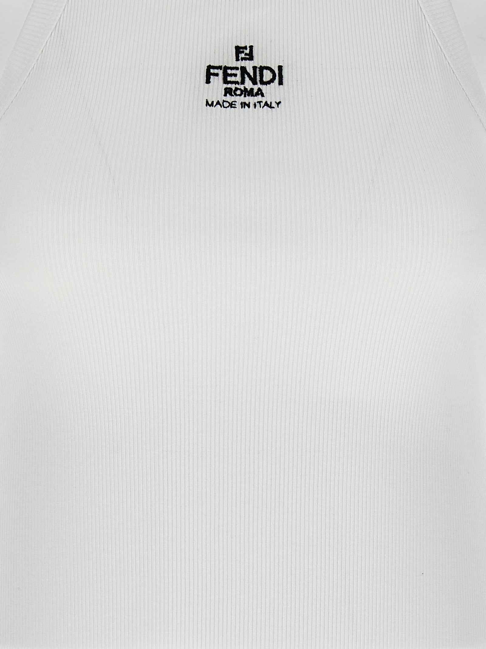 Fendi White Cotton Sleeveles T-Shirt