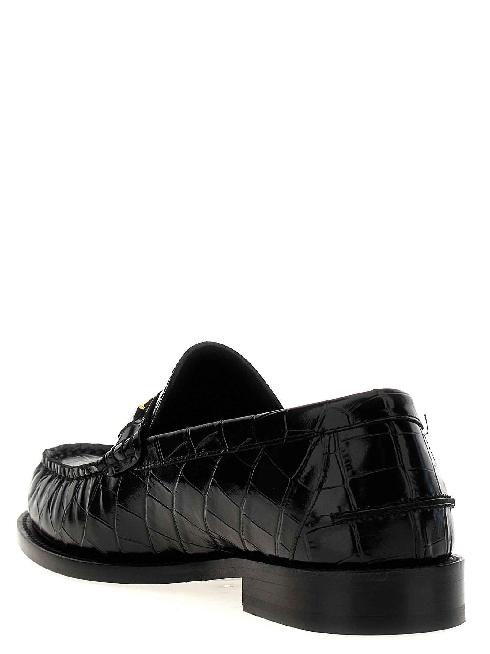 Versace Black Velvet Leather Slip-On Loafers
