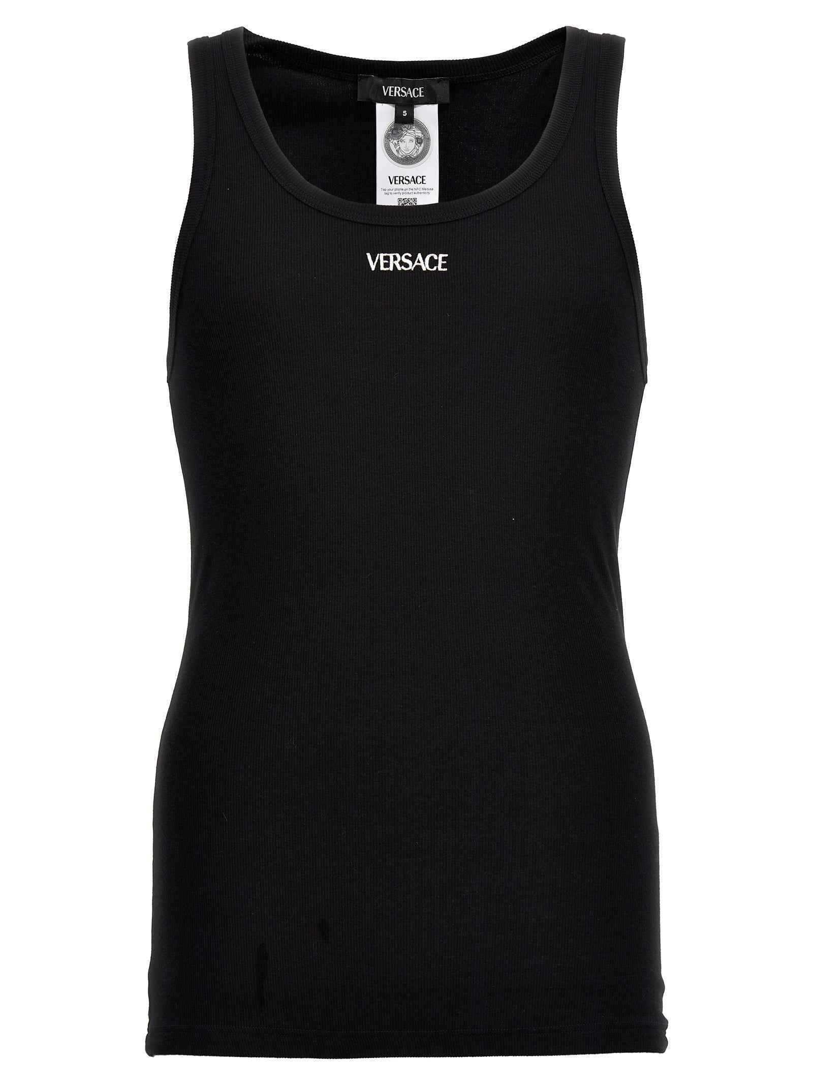 Versace Black Cotton Sleeveles T-Shirt