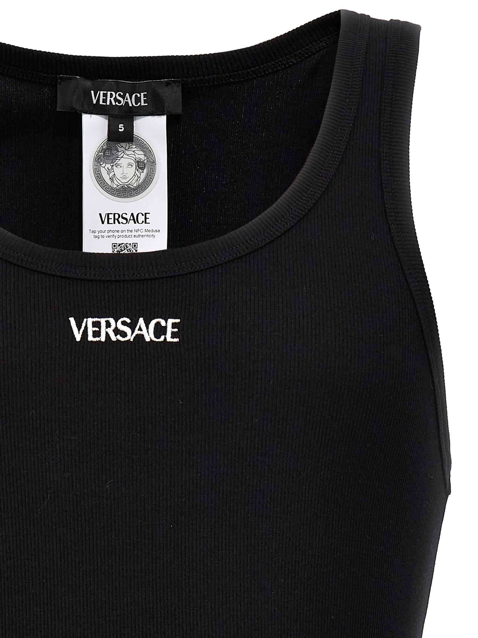 Versace Black Cotton Sleeveles T-Shirt