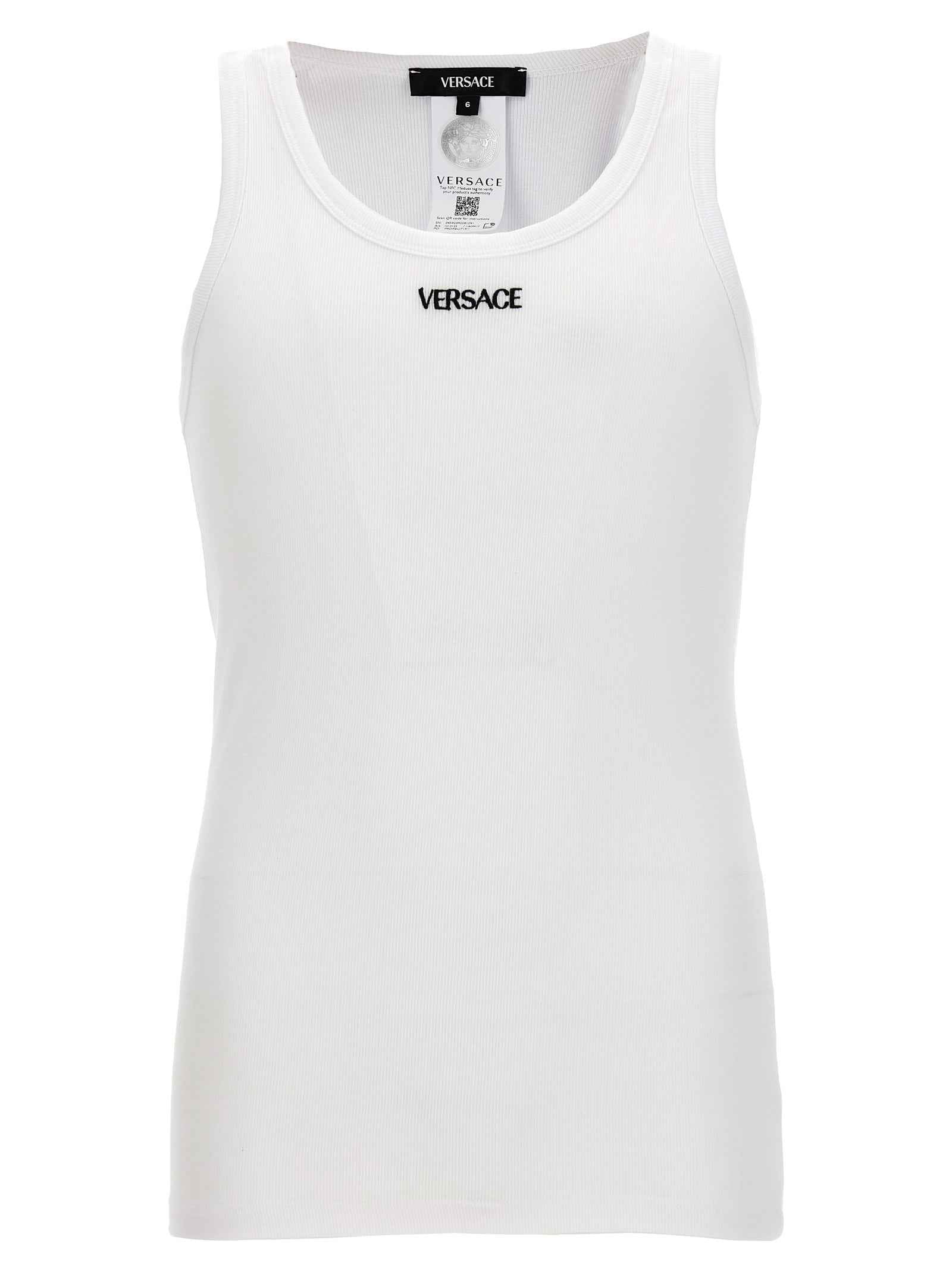 Versace White Cotton Sleeveles T-Shirt