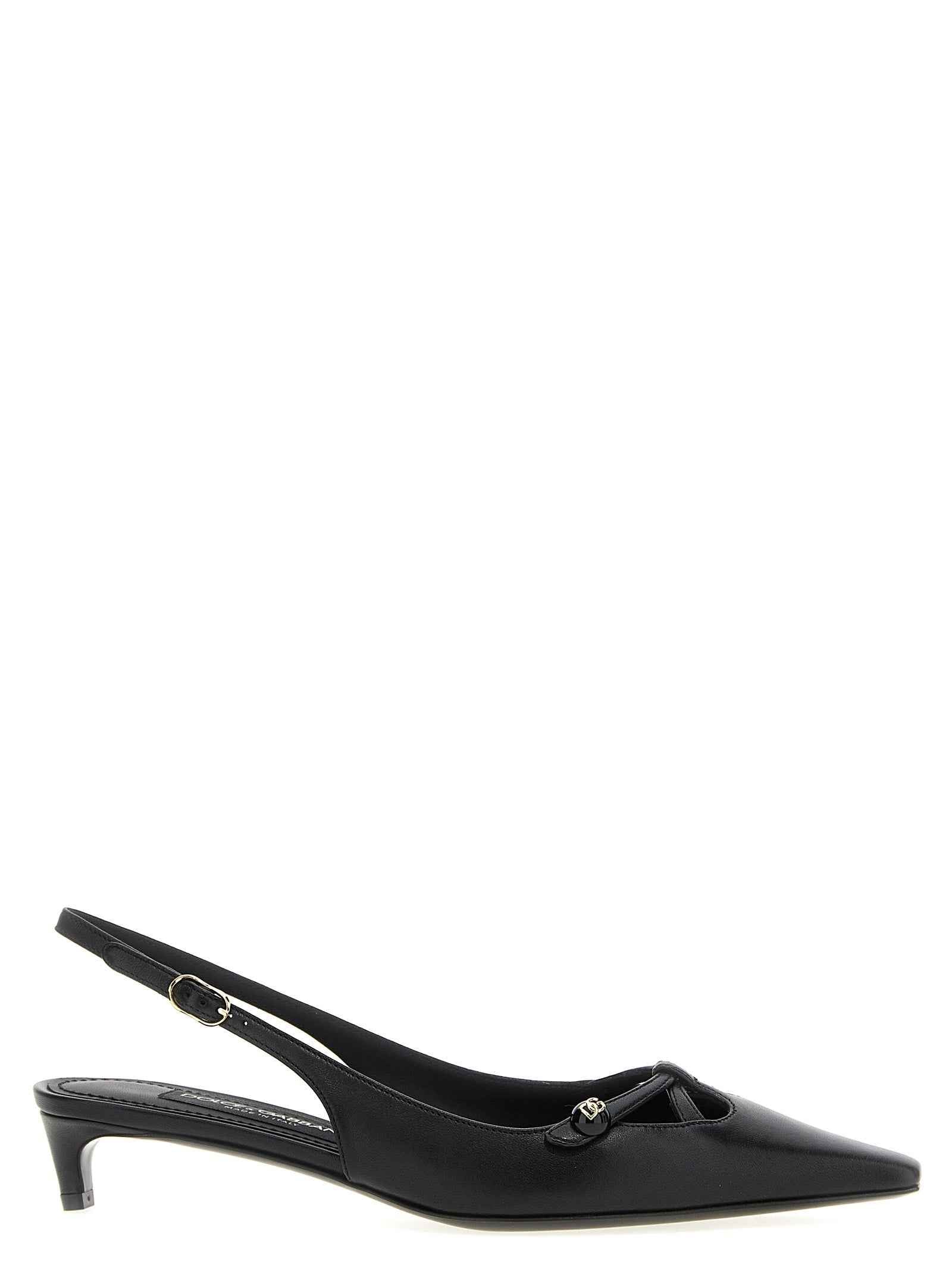 Dolce & Gabbana Black Lamb Leather Mid Heel Pumps