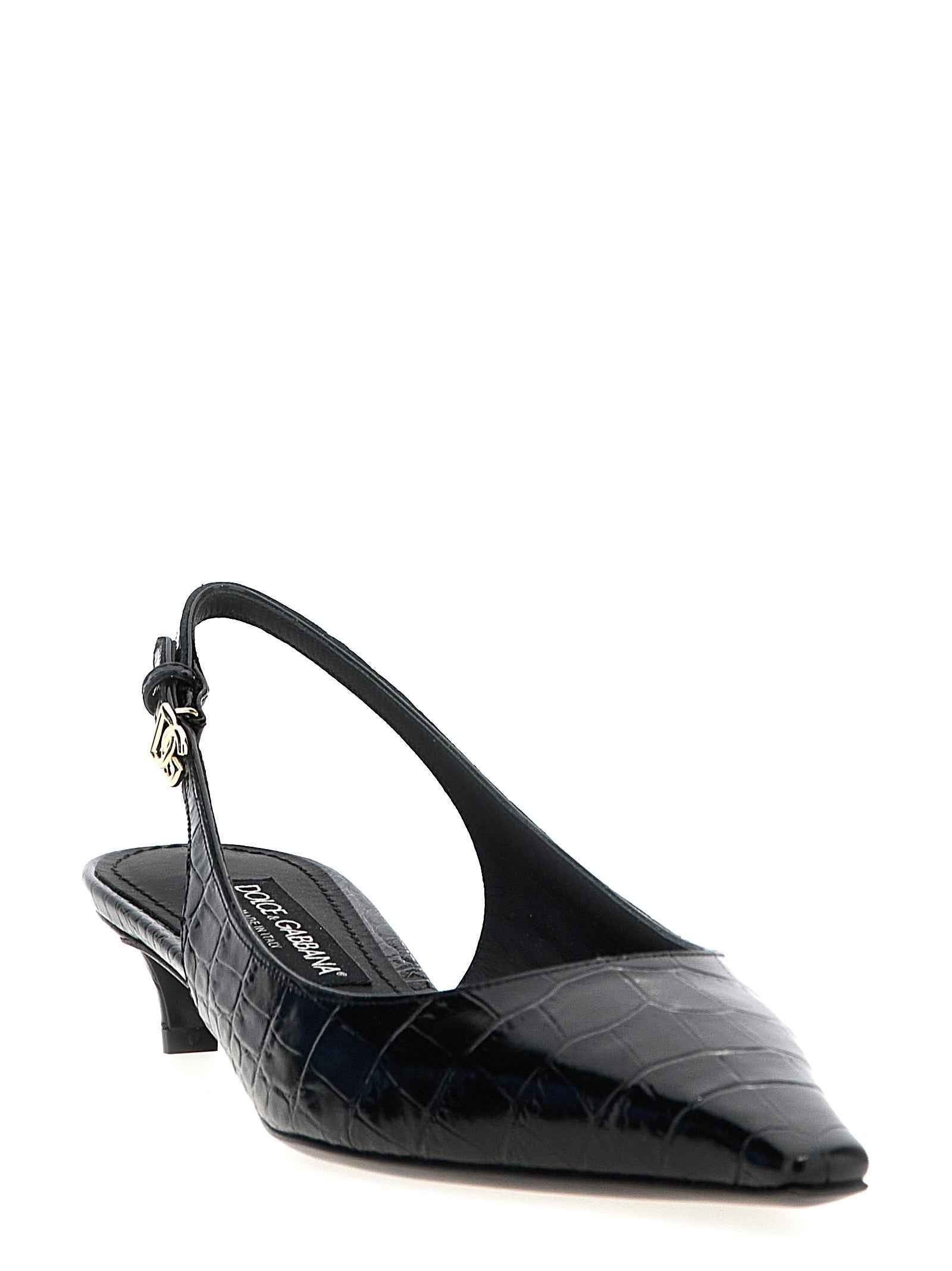 Dolce & Gabbana Black Calfskin Mid Heel Pumps