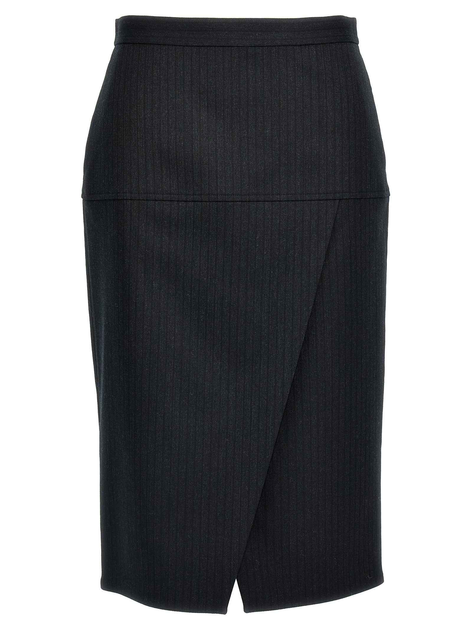 Fendi Gray Virgin Wool Midi Skirt