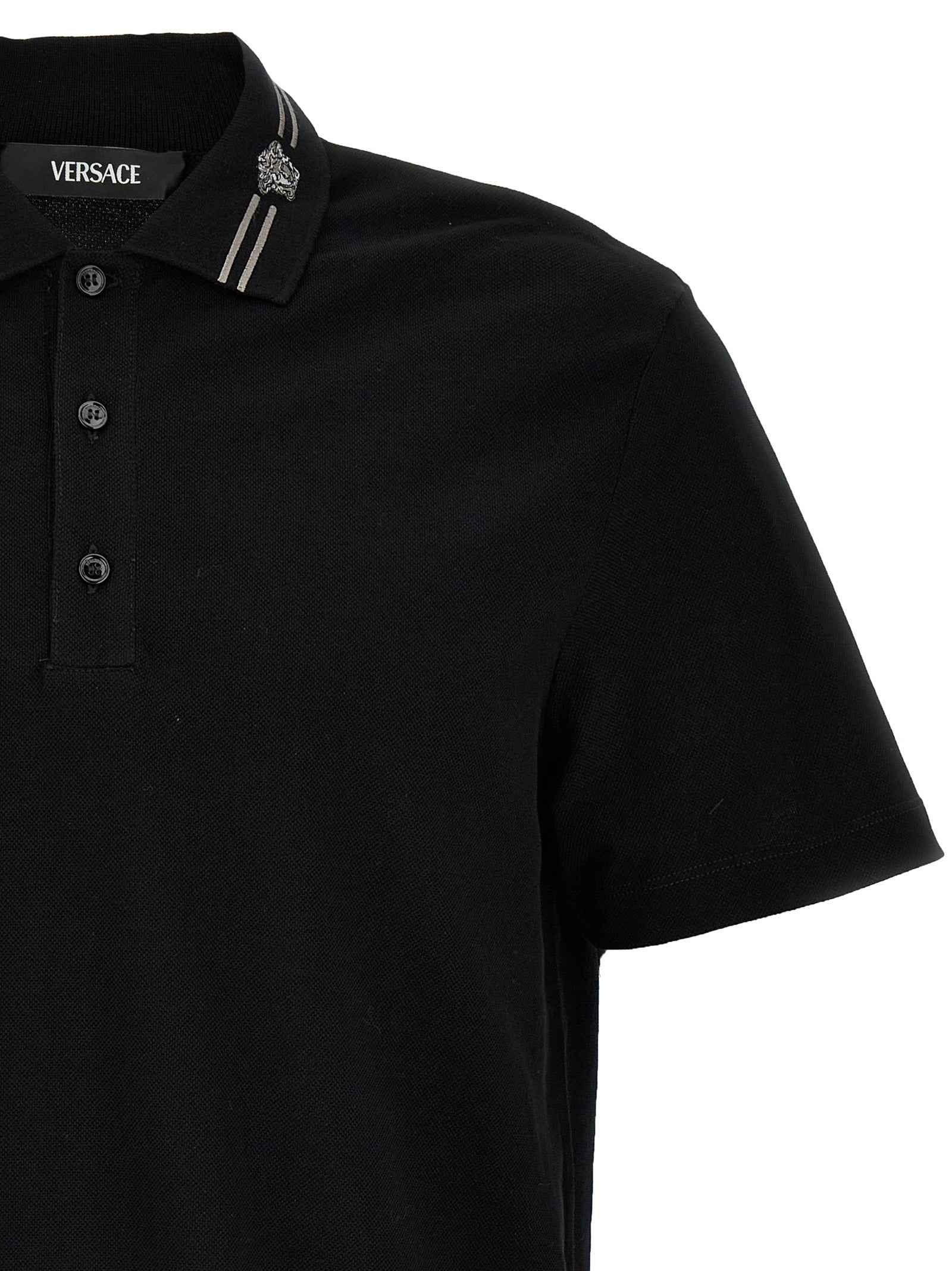 Versace Black Cotton Polo Shirt