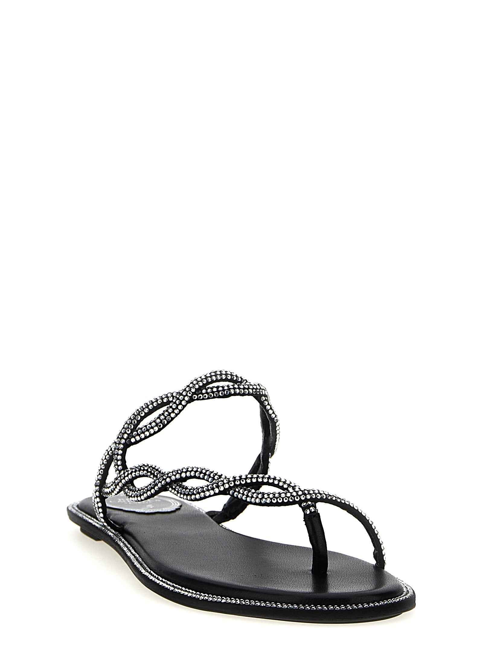 RENE CAOVILLA Black Satin Slides