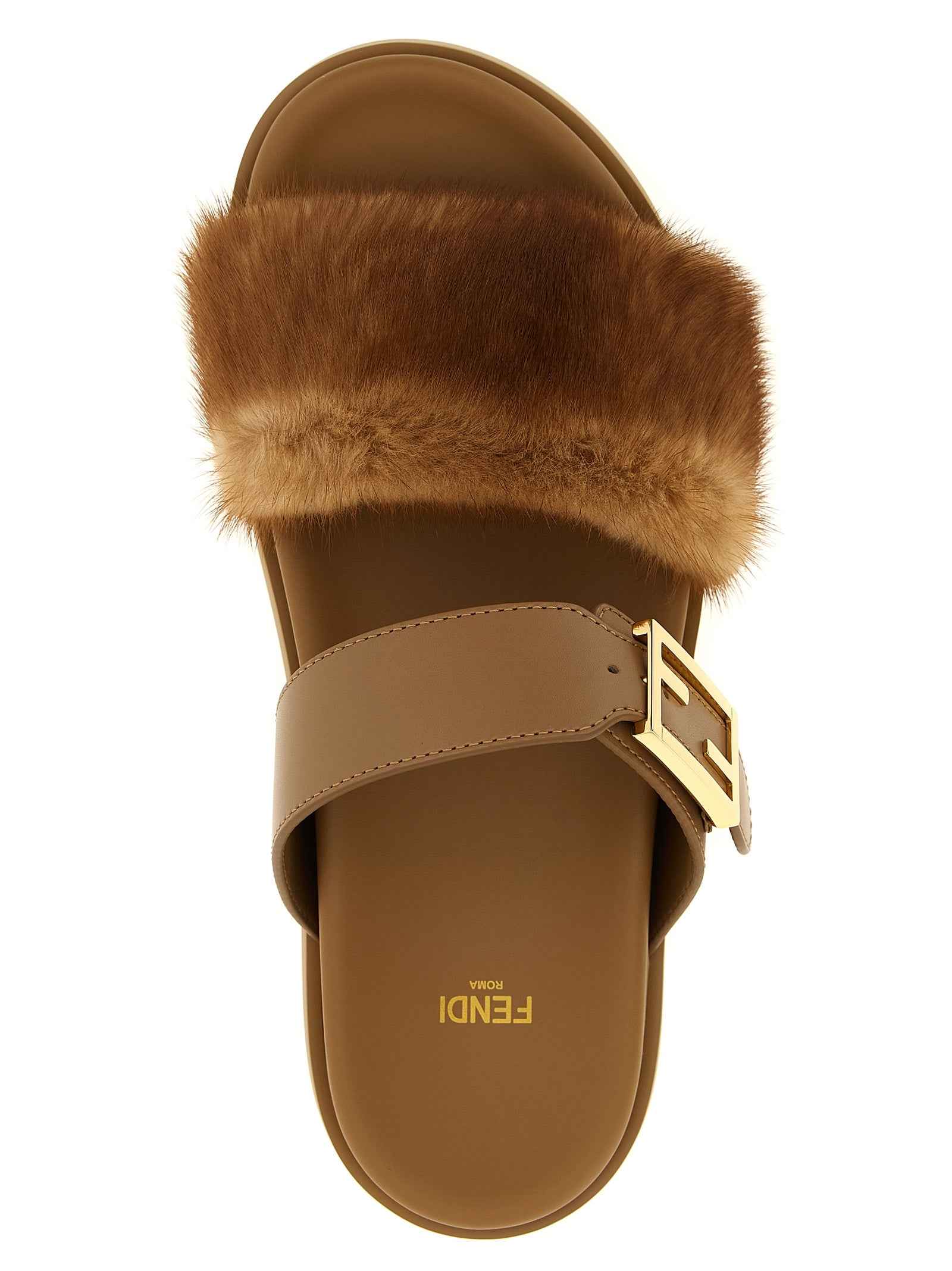Fendi Brown Leather Slides
