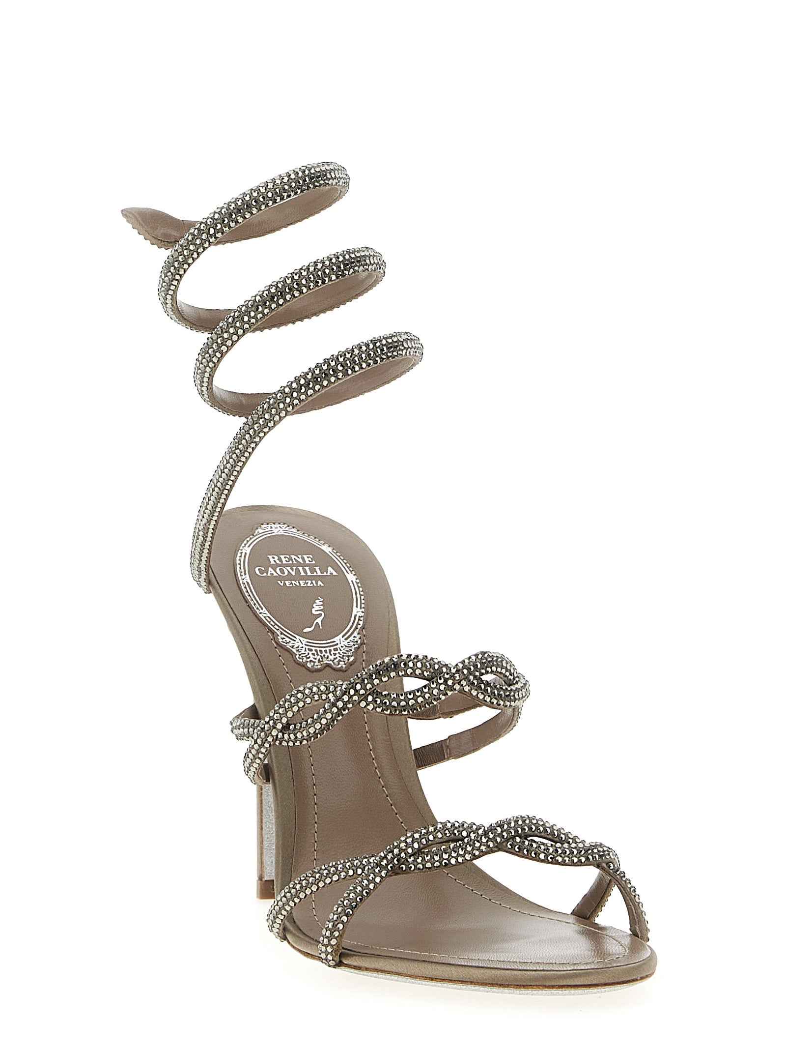 RENE CAOVILLA Gray Satin Stiletto Heel Sandals
