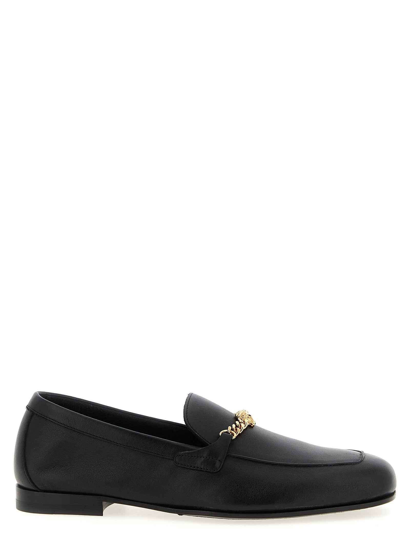 Versace Black Calfskin Slip-On Loafers