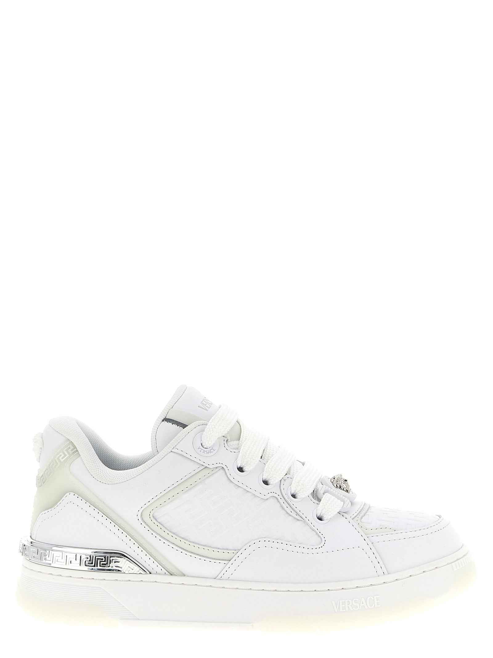 Versace White Calfskin Low Top Sneakers