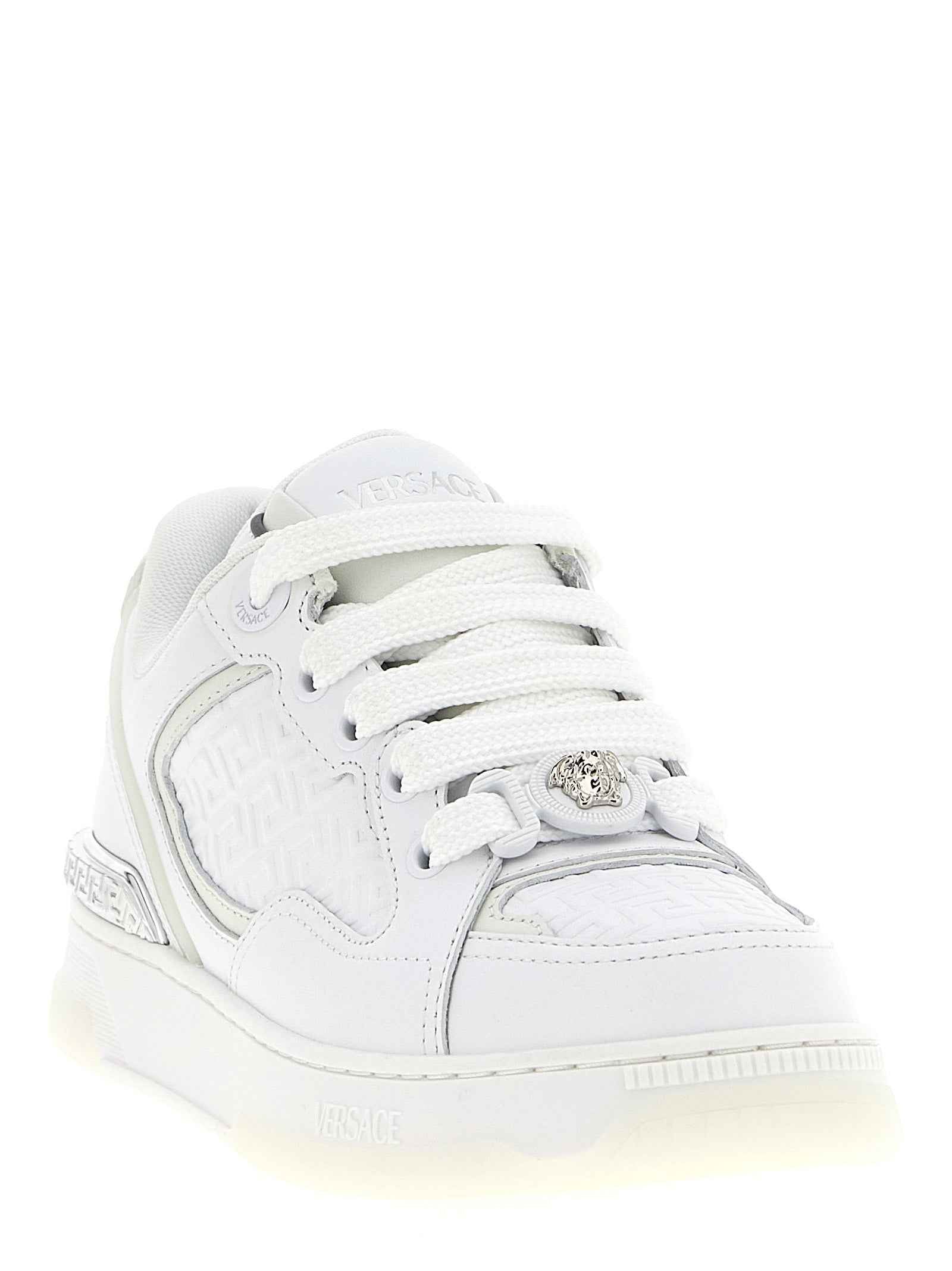 Versace White Calfskin Low Top Sneakers