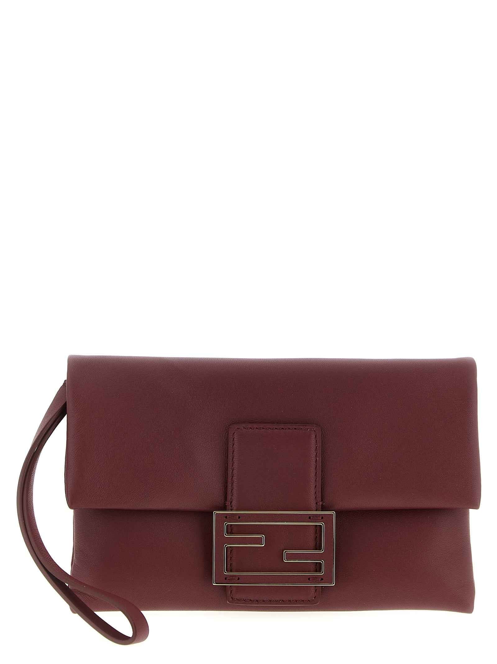 Fendi Bordeaux Lamb Leather Clutch Bag