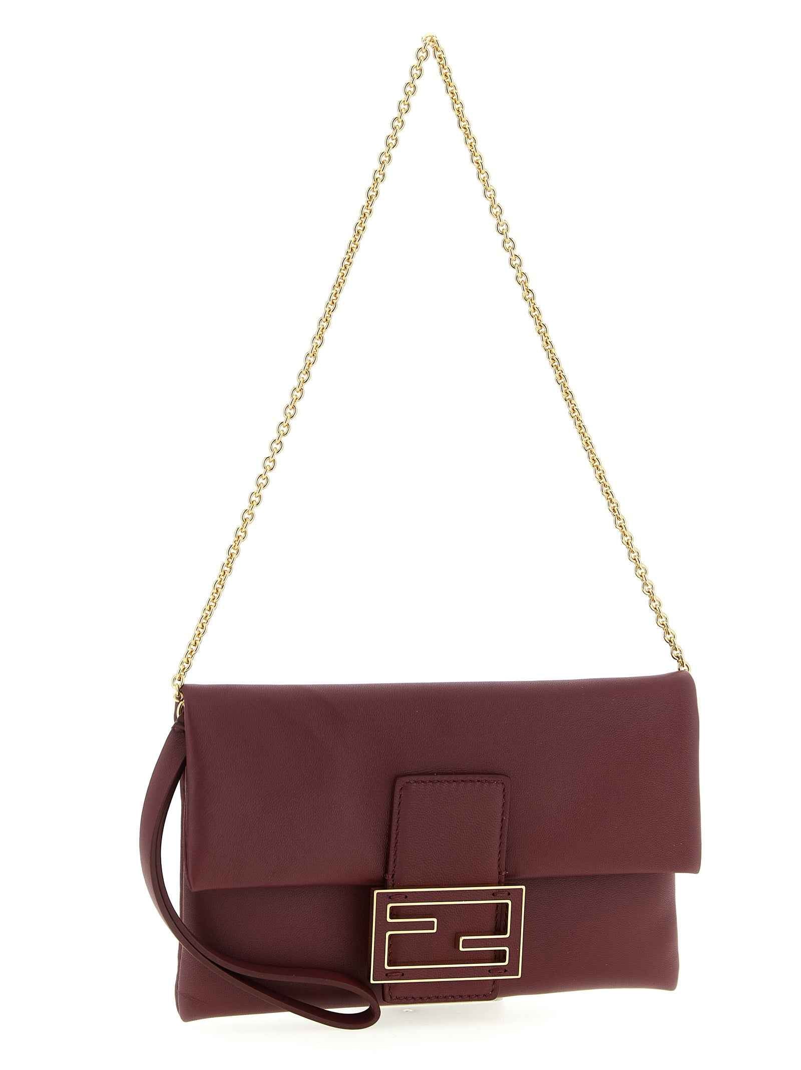Fendi Bordeaux Lamb Leather Clutch Bag