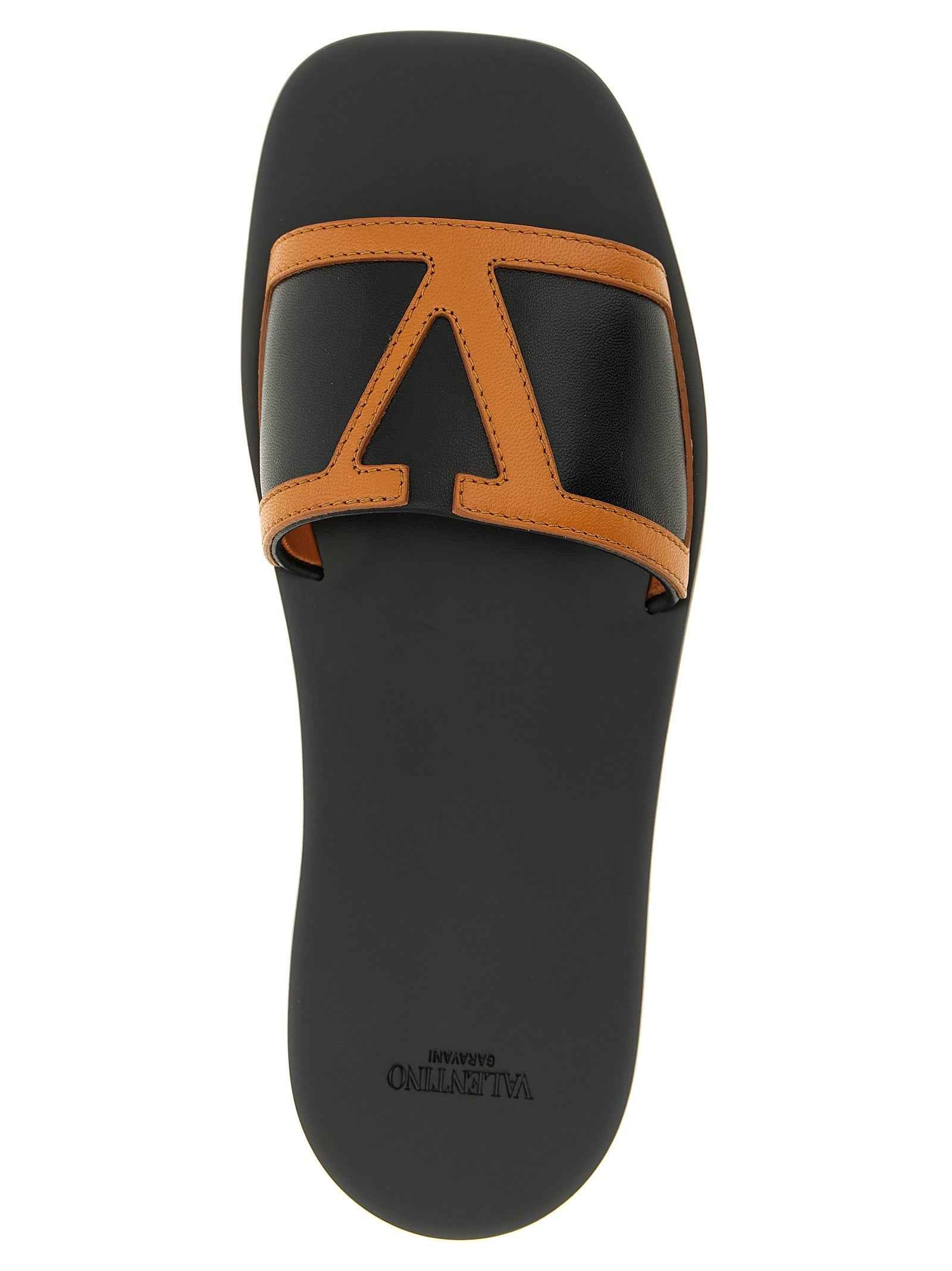 Valentino Garavani Brown Lamb Leather Slides