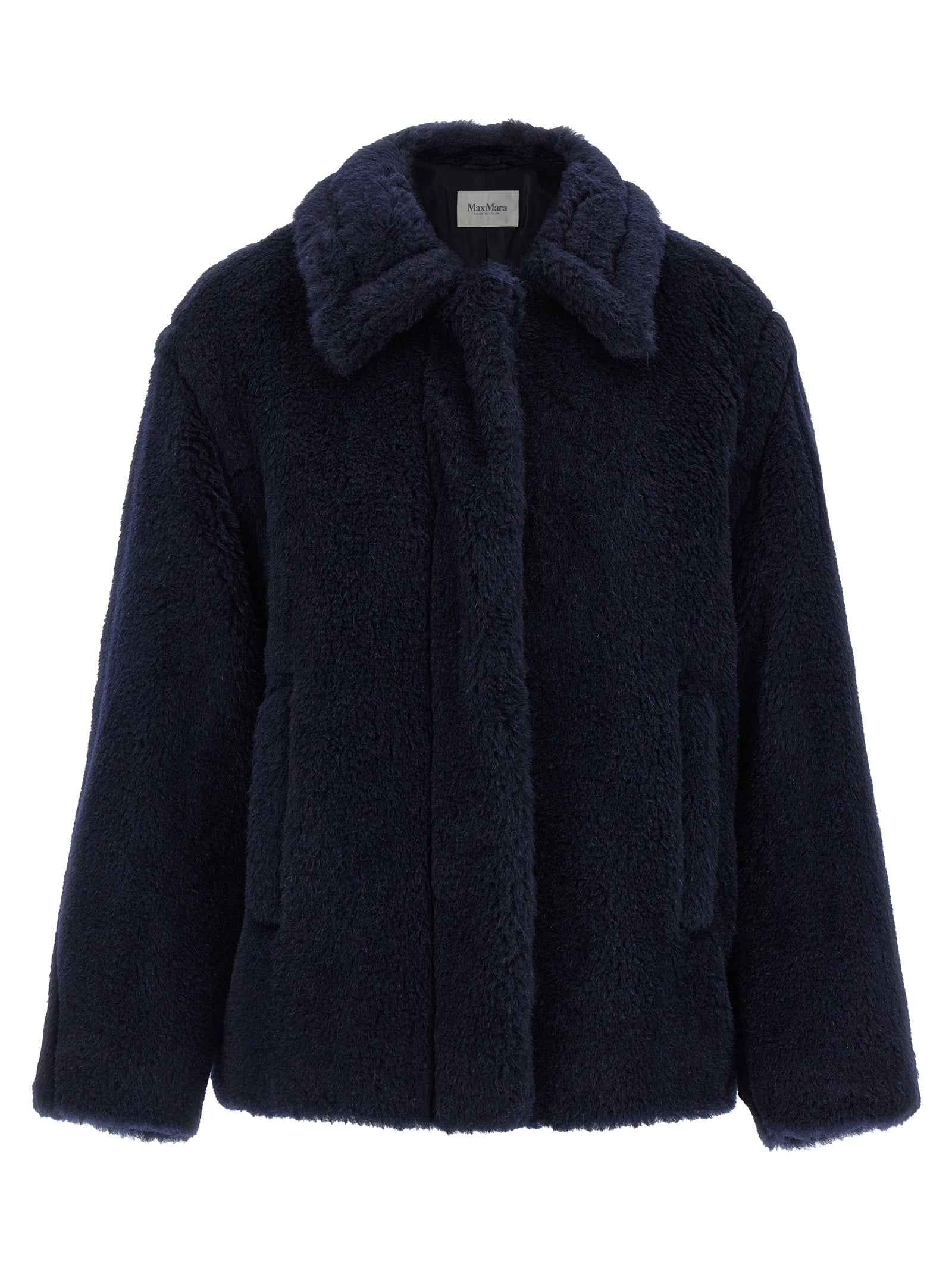 Max Mara Blue Alpaca Leather Coat