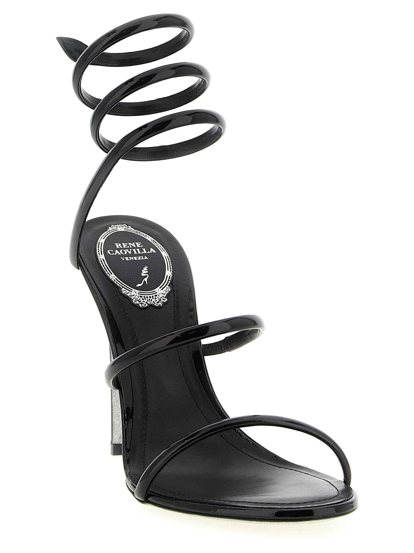 RENE CAOVILLA Black Calfskin Stiletto Heel Sandals