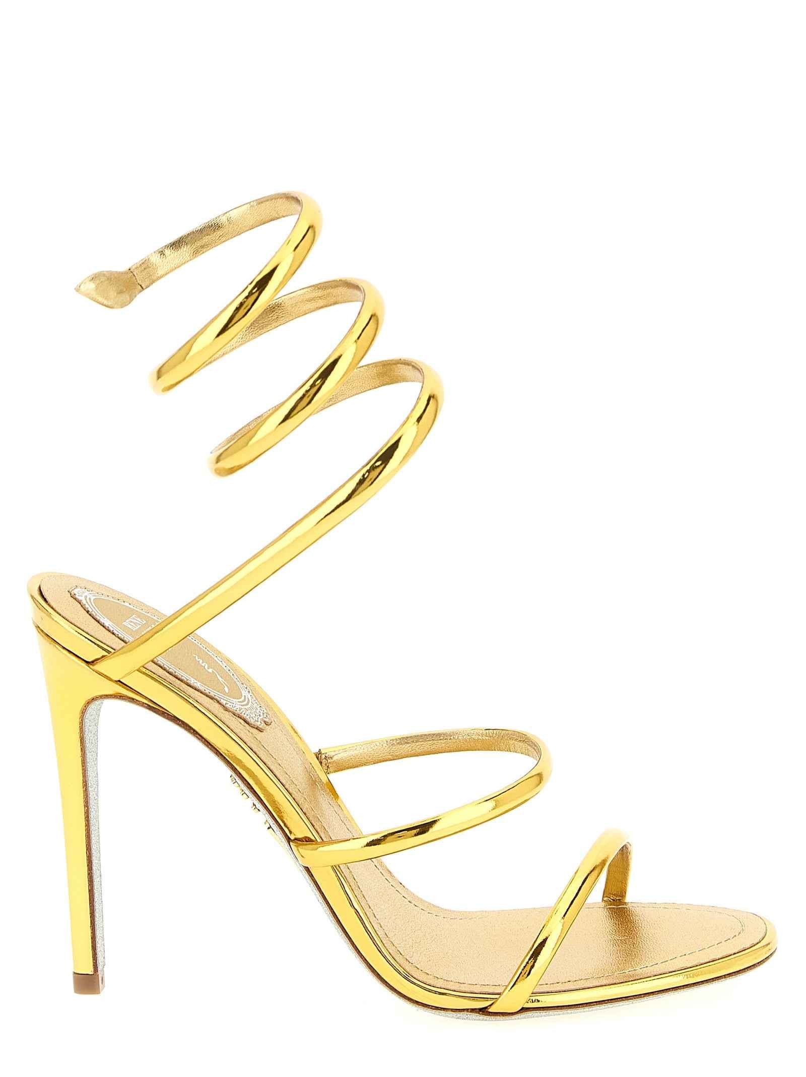 RENE CAOVILLA Gold Calfskin Stiletto Heel Sandals