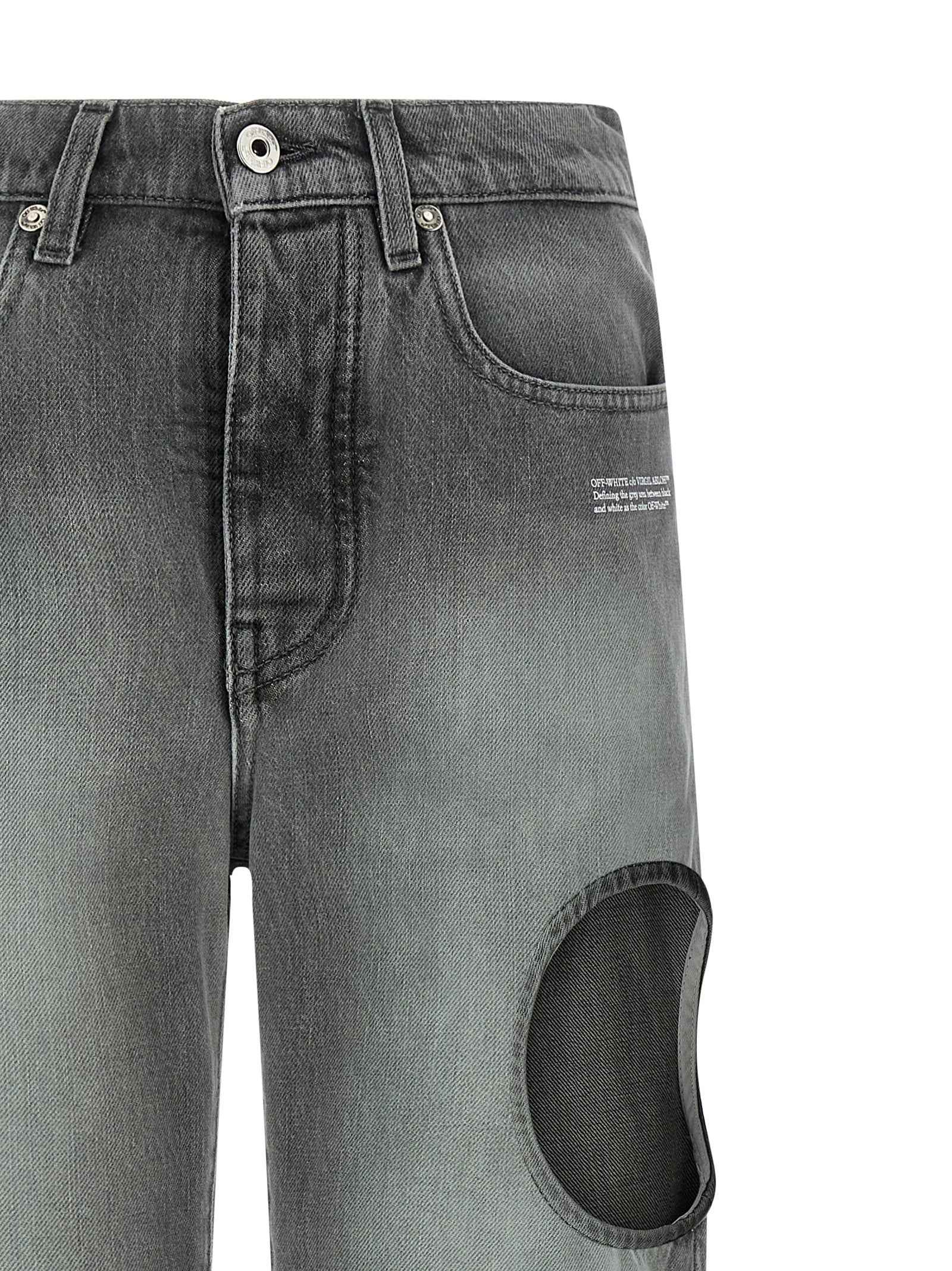 Off-White Gray Cotton Straight-Leg Jeans