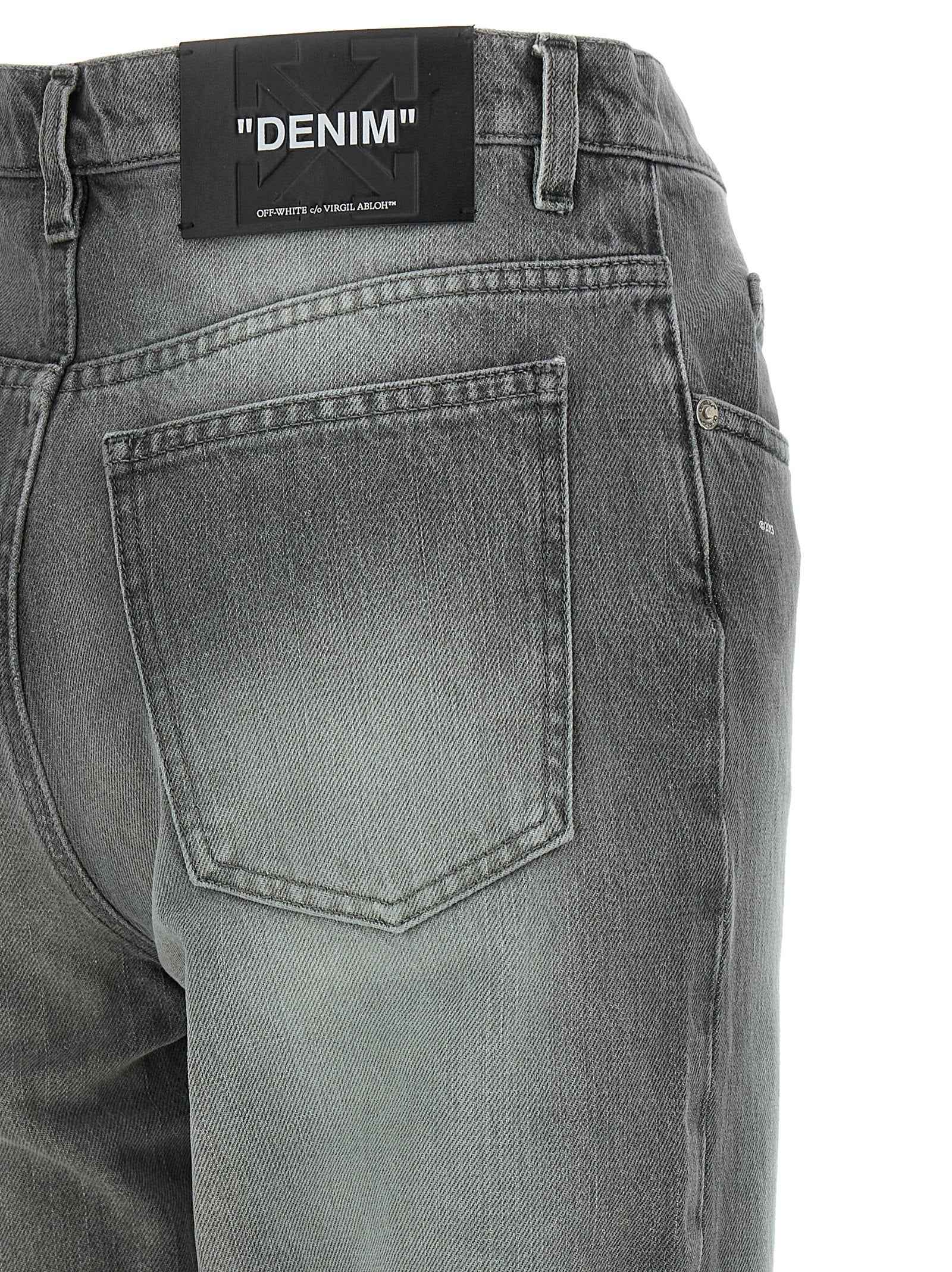 Off-White Gray Cotton Straight-Leg Jeans