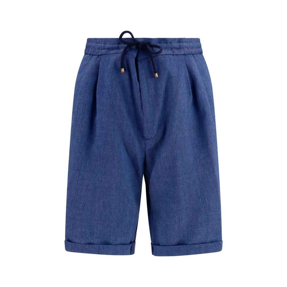 Brunello Cucinelli Blue Linen Bermuda Shorts