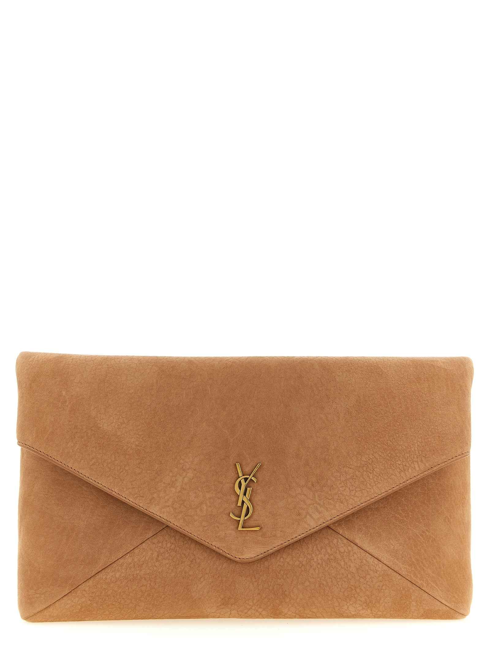 Saint Laurent Brown Lamb Leather Clutch Bag