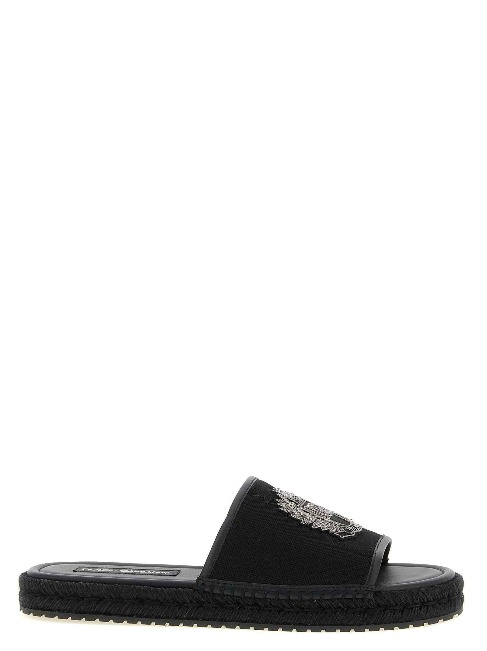 Dolce & Gabbana Black Cotton Slides