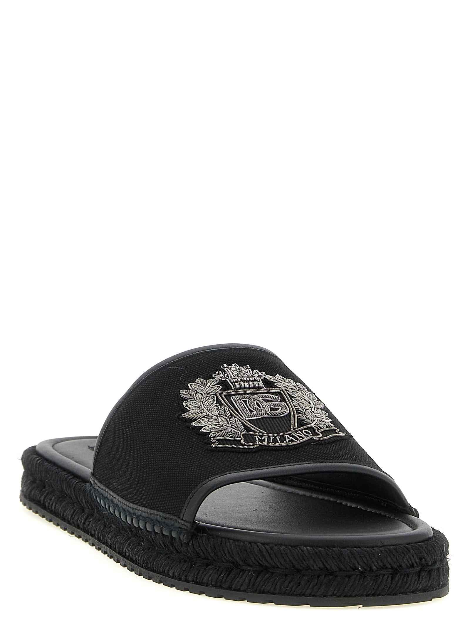 Dolce & Gabbana Black Cotton Slides