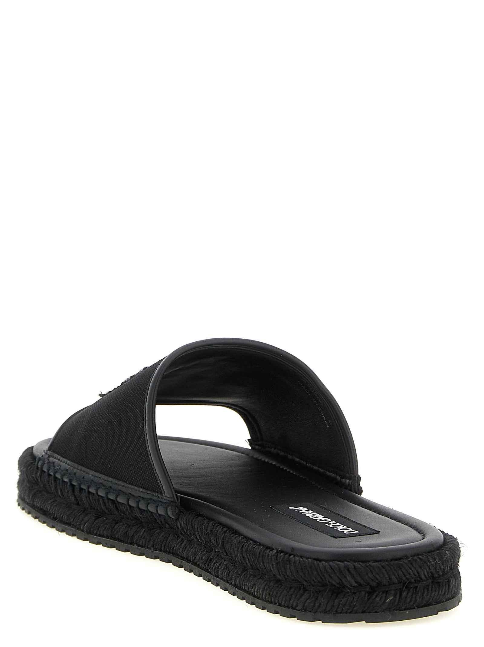 Dolce & Gabbana Black Cotton Slides