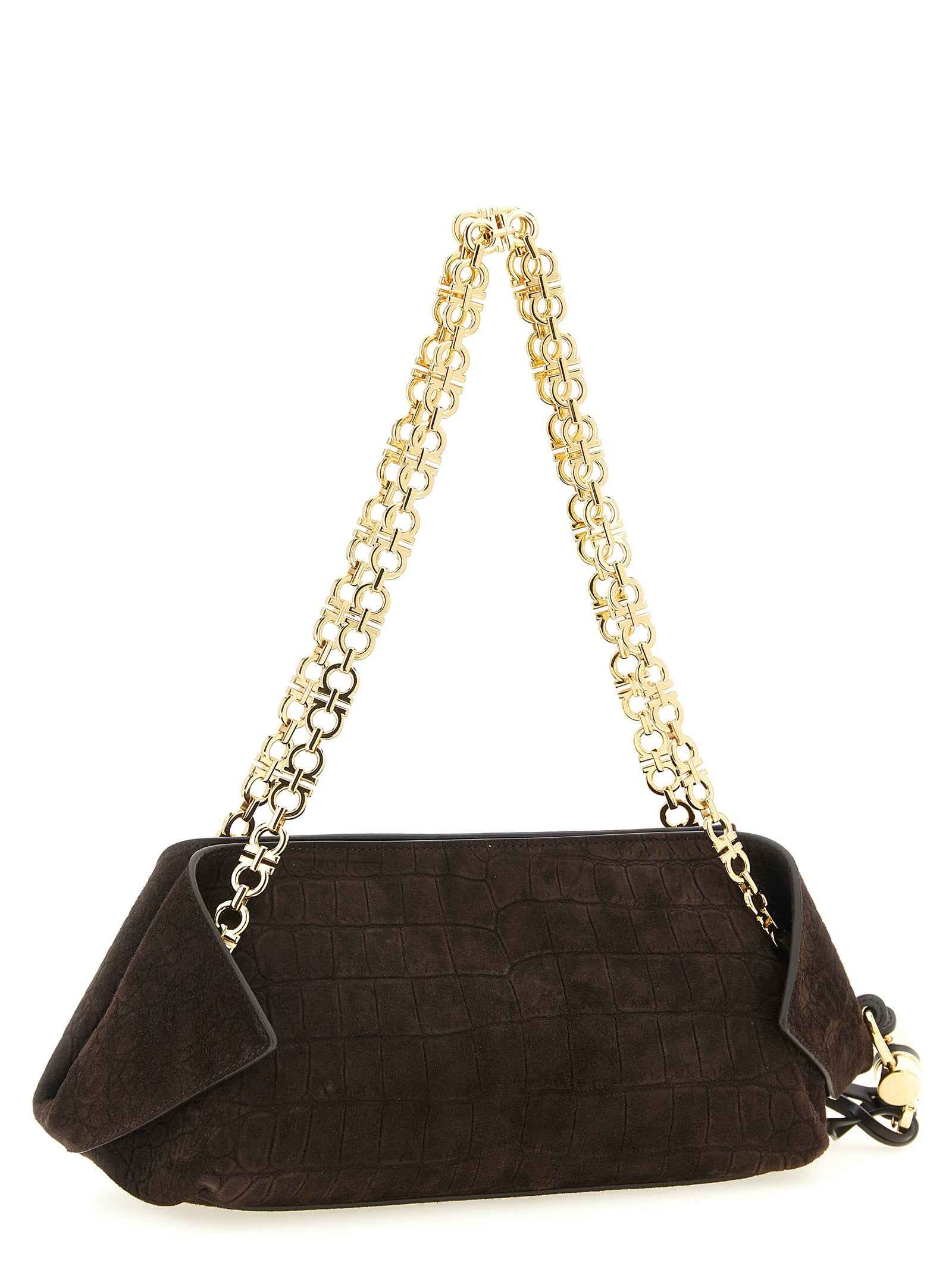 Ferragamo Brown Goatskin Shoulder Bag