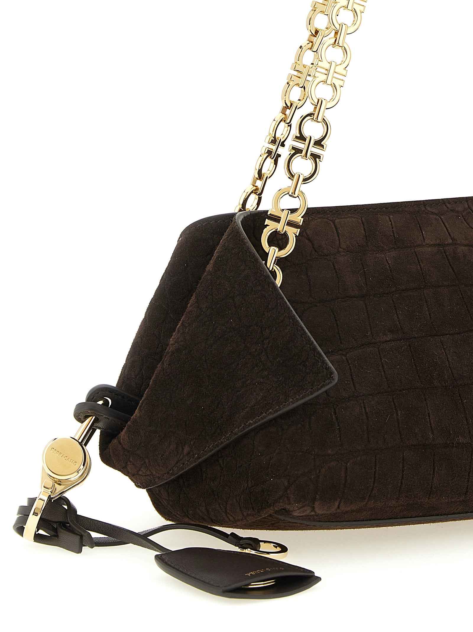 Ferragamo Brown Goatskin Shoulder Bag