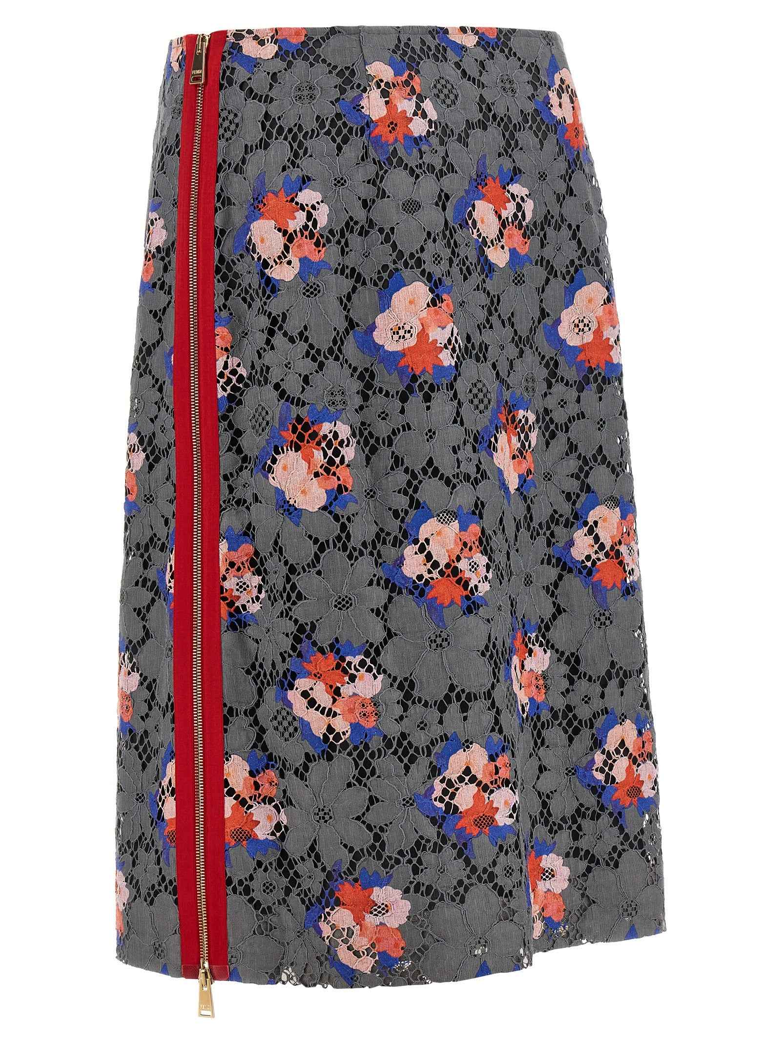 Fendi Gray Cotton Midi Skirt