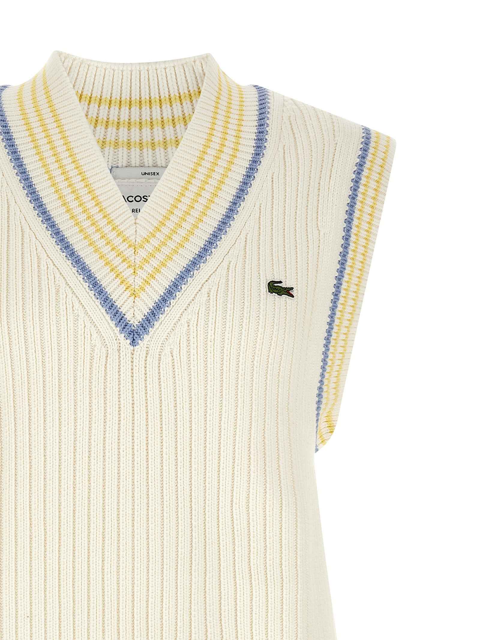 Lacoste White Cotton Sleeveles Sweater