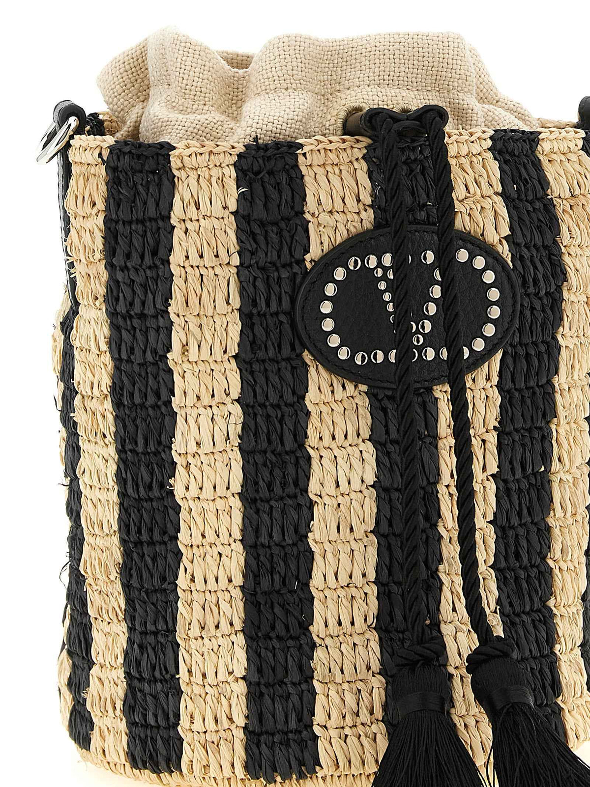 Valentino Garavani Black Straw Shoulder Bag