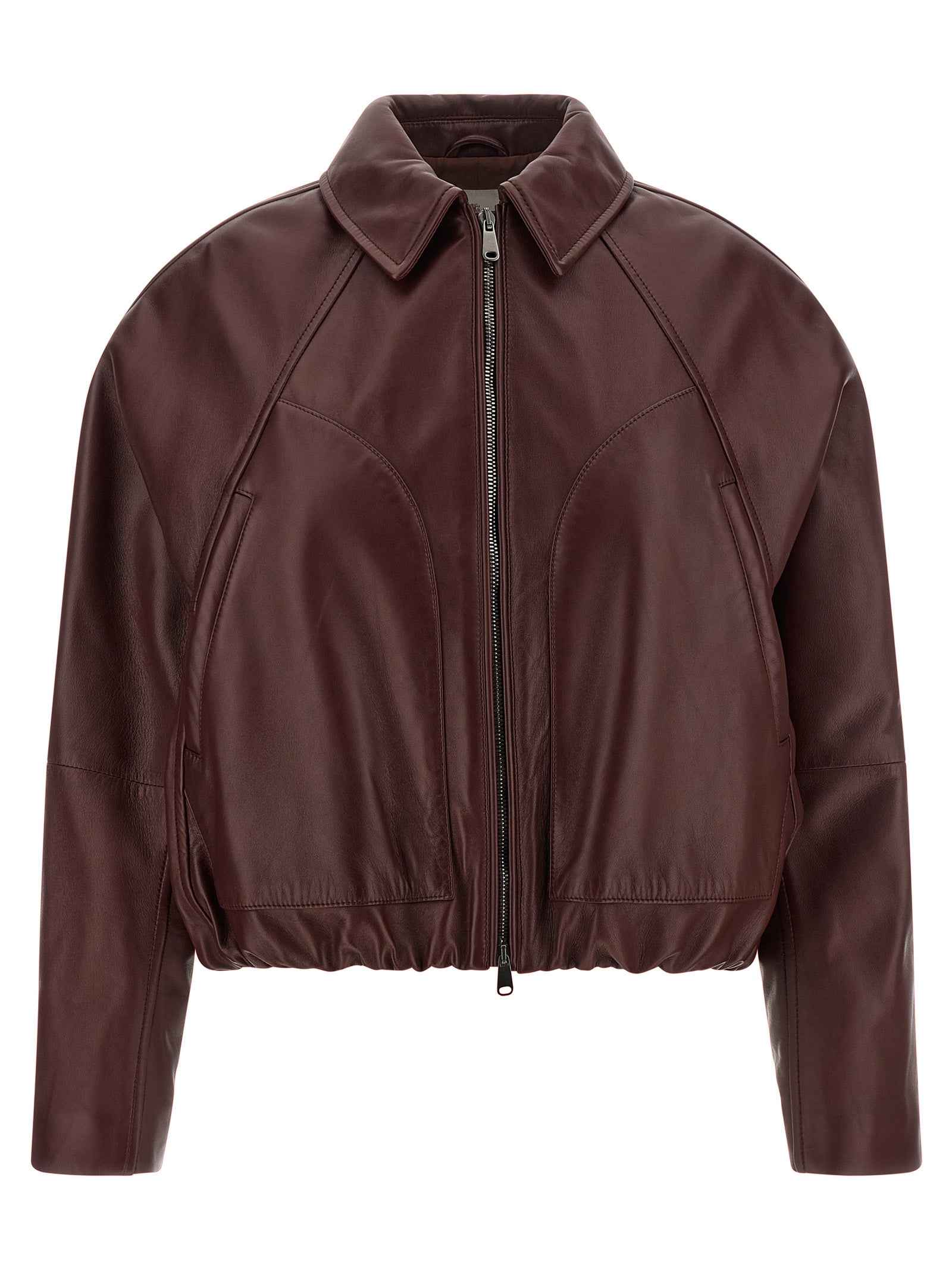 Brunello Cucinelli Bordeaux Calfskin Leather Jacket