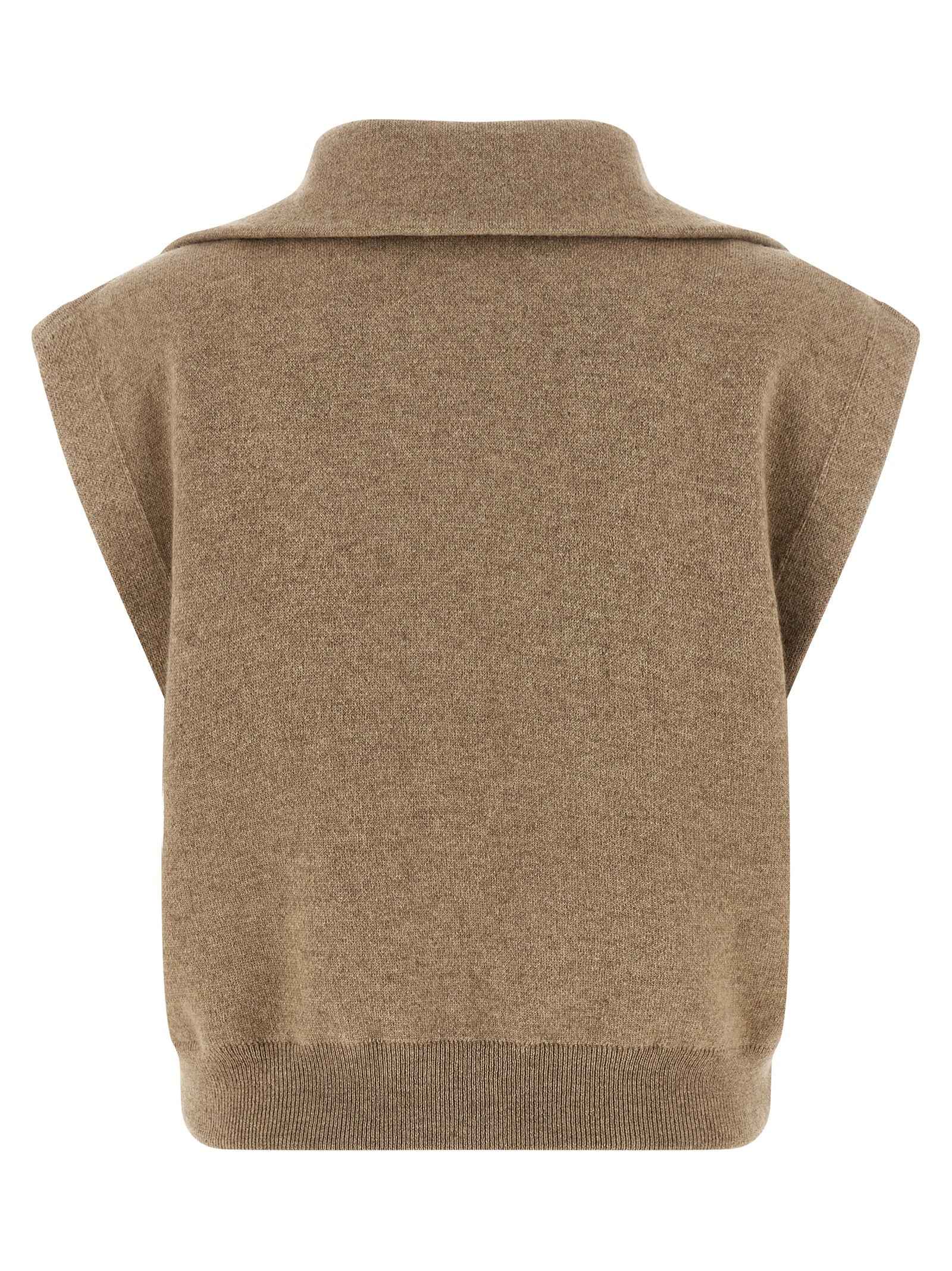 Brunello Cucinelli Beige Cashmere Sleeveless Jacket