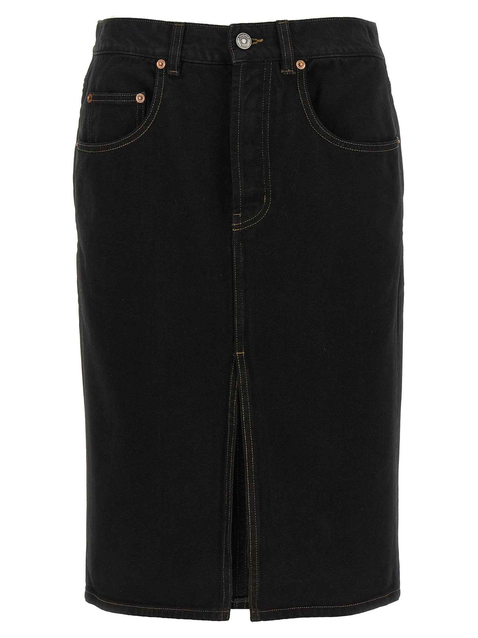Saint Laurent Black Cotton Midi Skirt