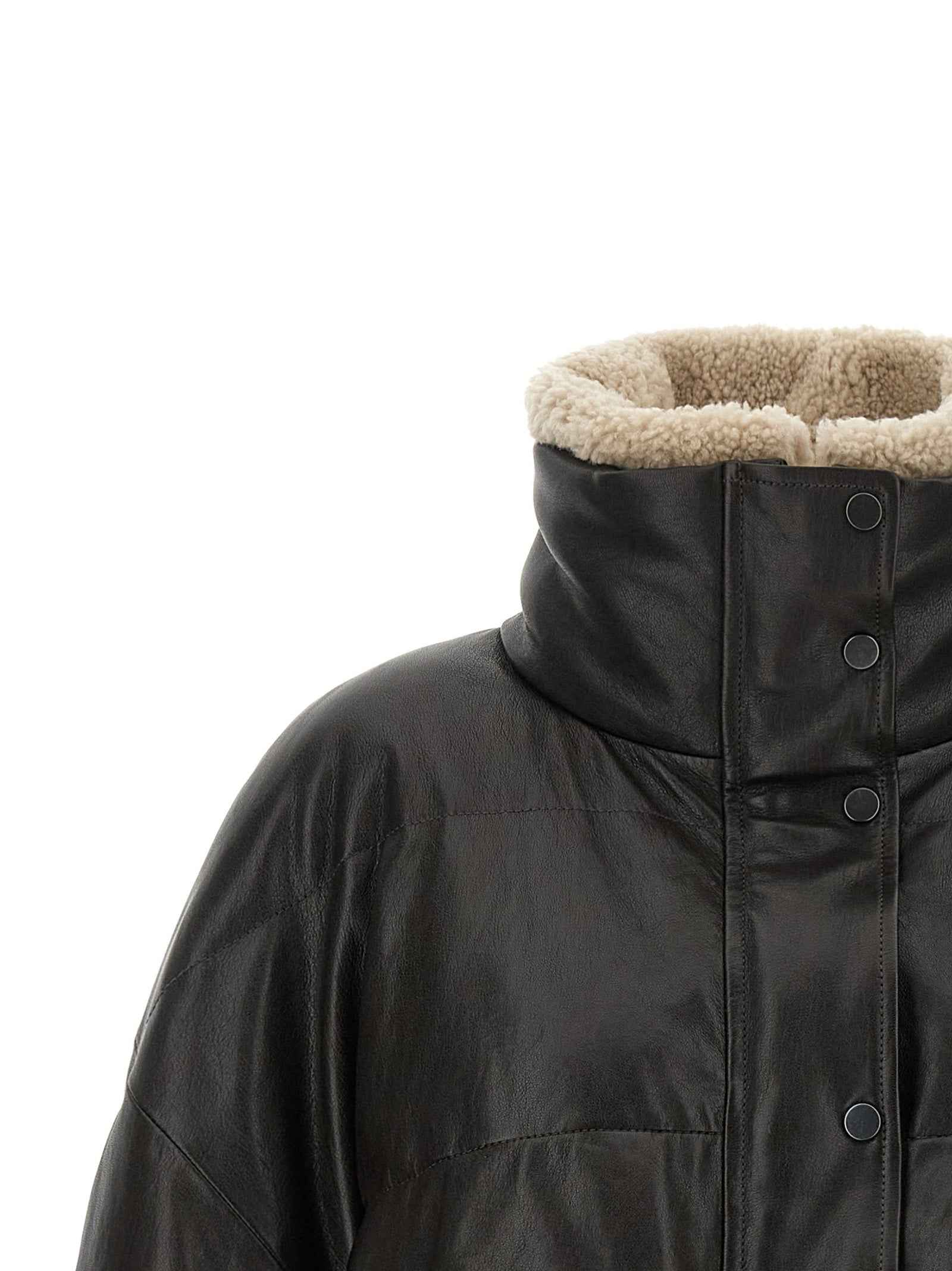 Brunello Cucinelli Brown Lamb Leather Leather Jacket