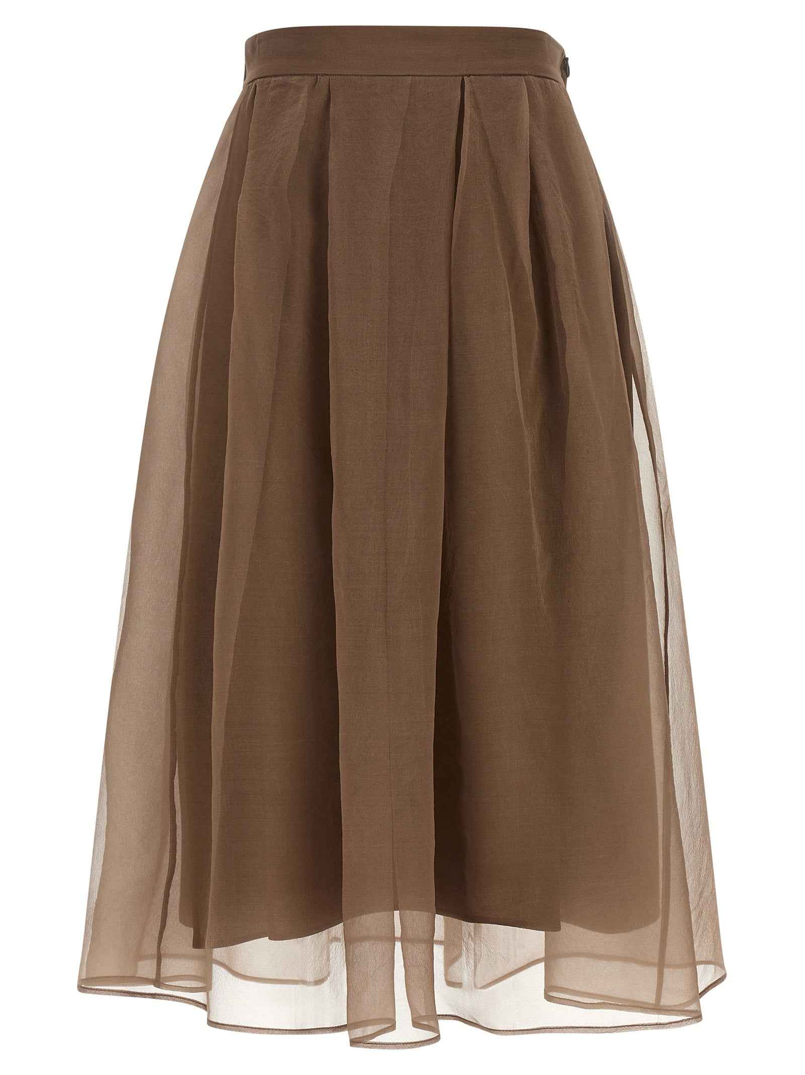 Brunello Cucinelli Brown Silk Midi Skirt