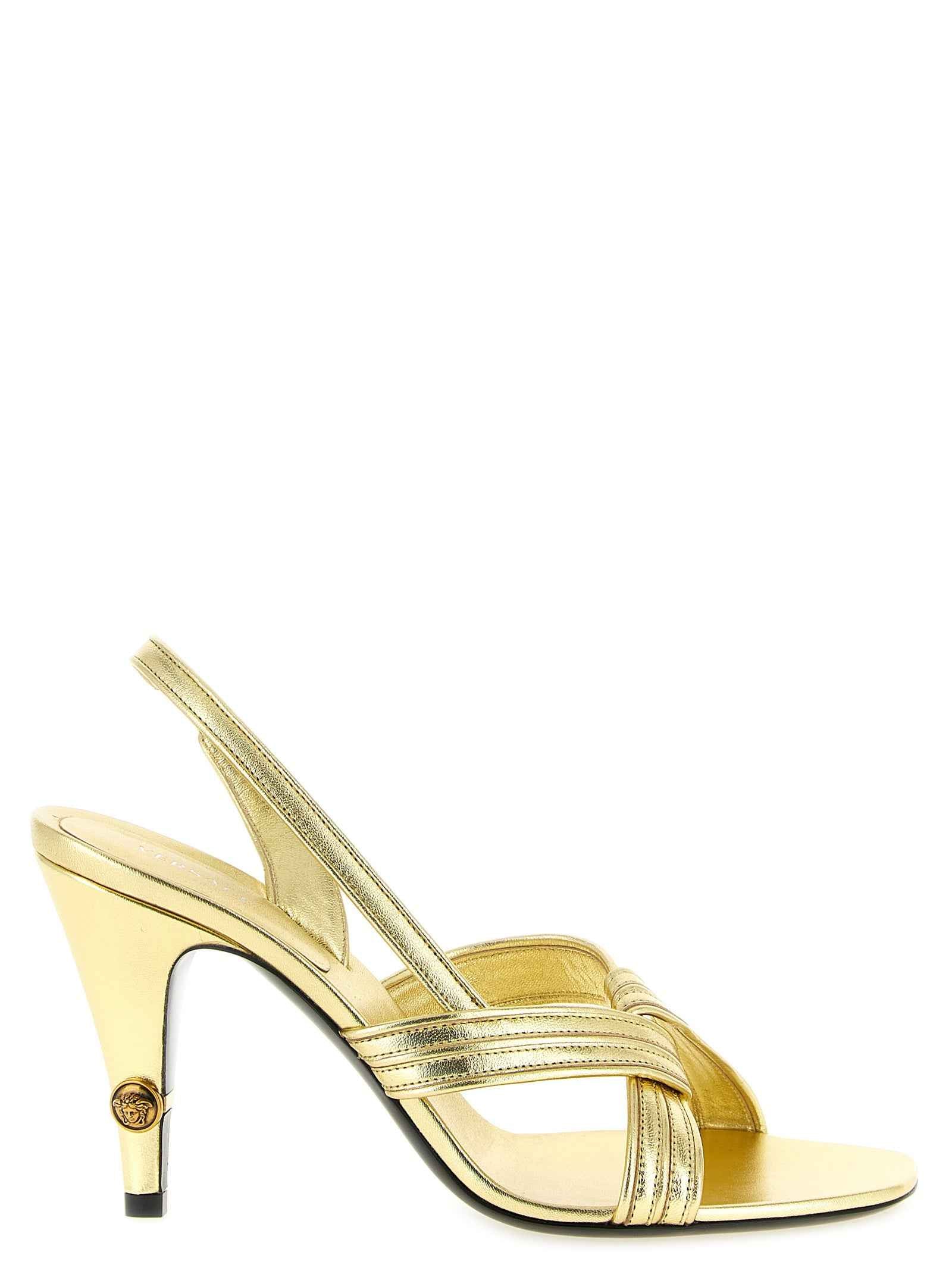 Versace Gold Lamb Leather Stiletto Heel Sandals