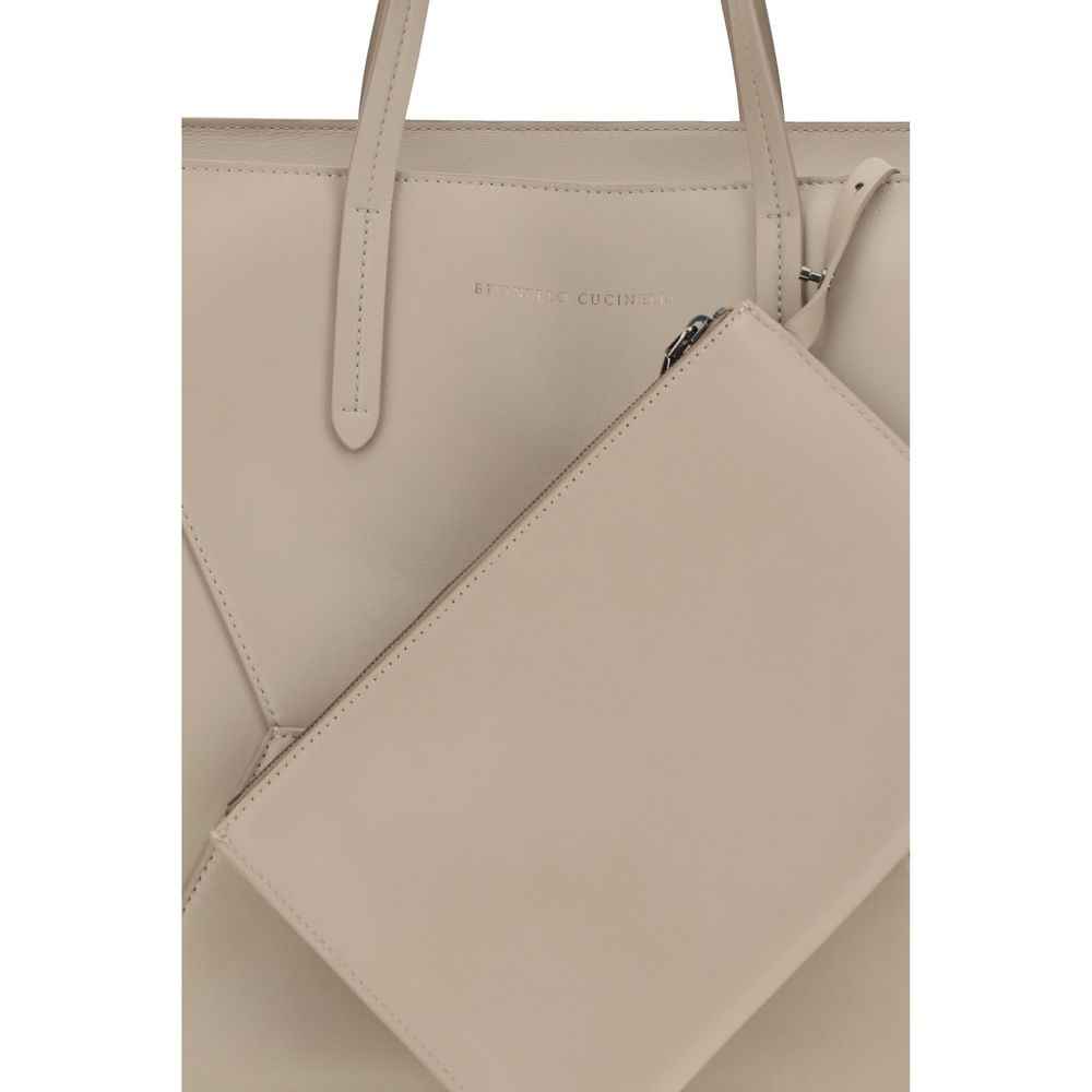 Brunello Cucinelli Beige Calf Leather Bos Taurus Shoulder Bag