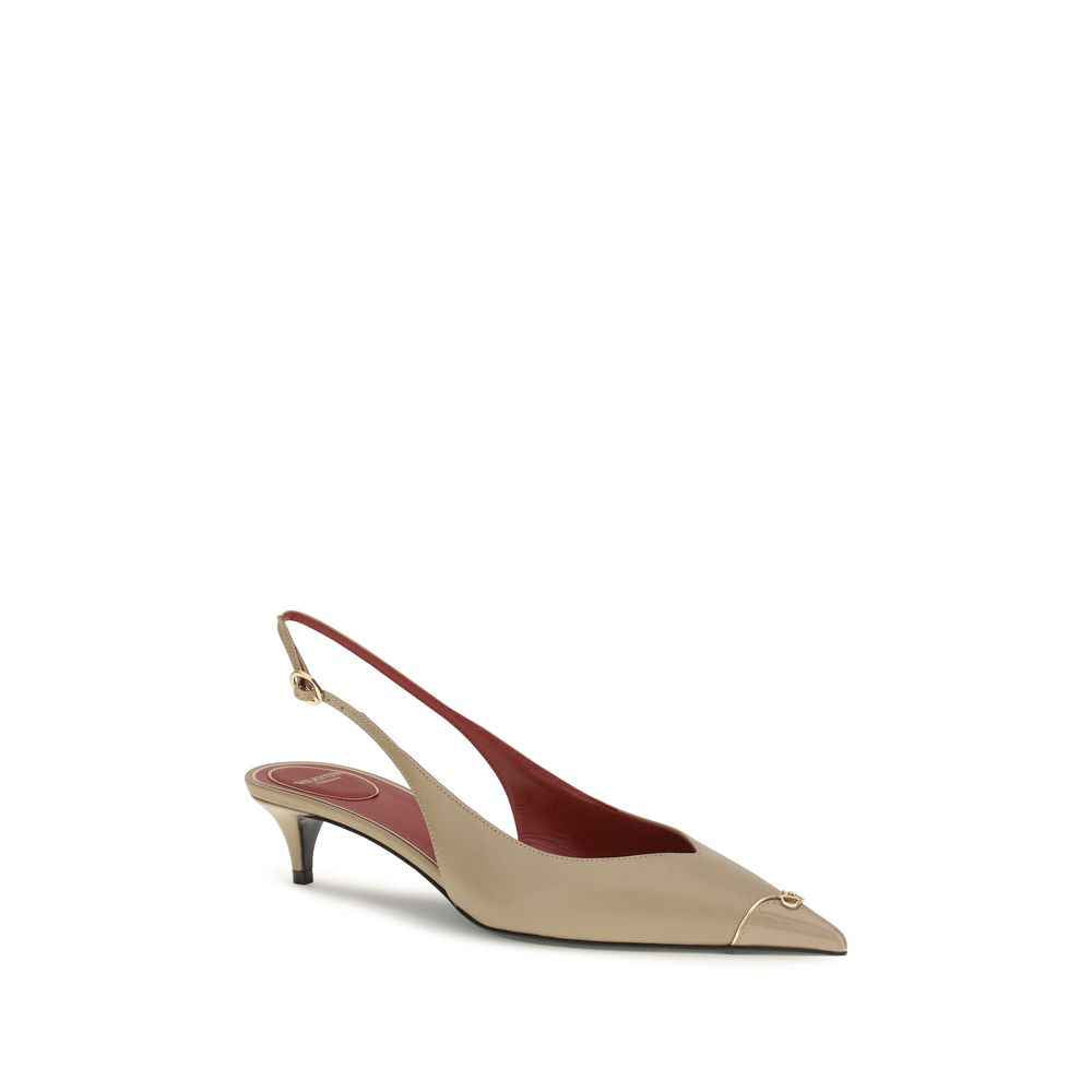 Valentino Garavani Beige Calf Leather Bos Taurus Mid Heel Pumps