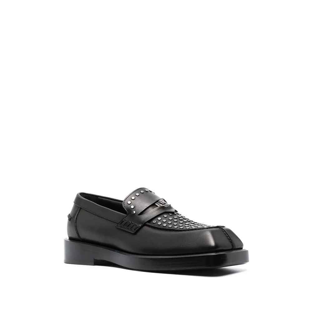 Versace Black Leather Slip-On Loafers