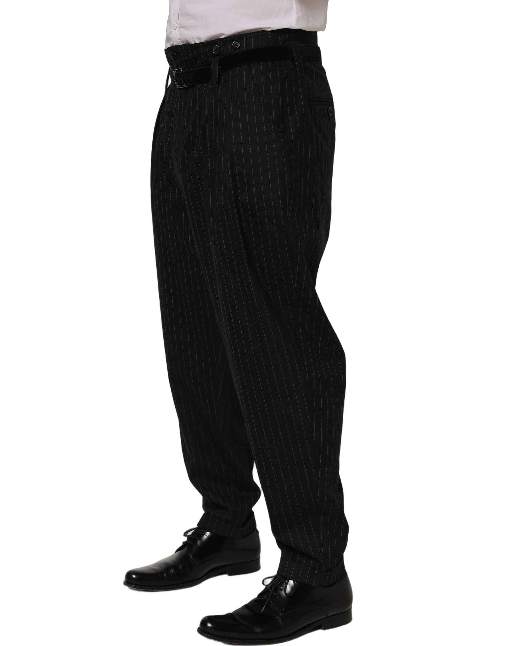 Dolce & Gabbana Black Pinstripe Wool Men Dress Trouser Pants