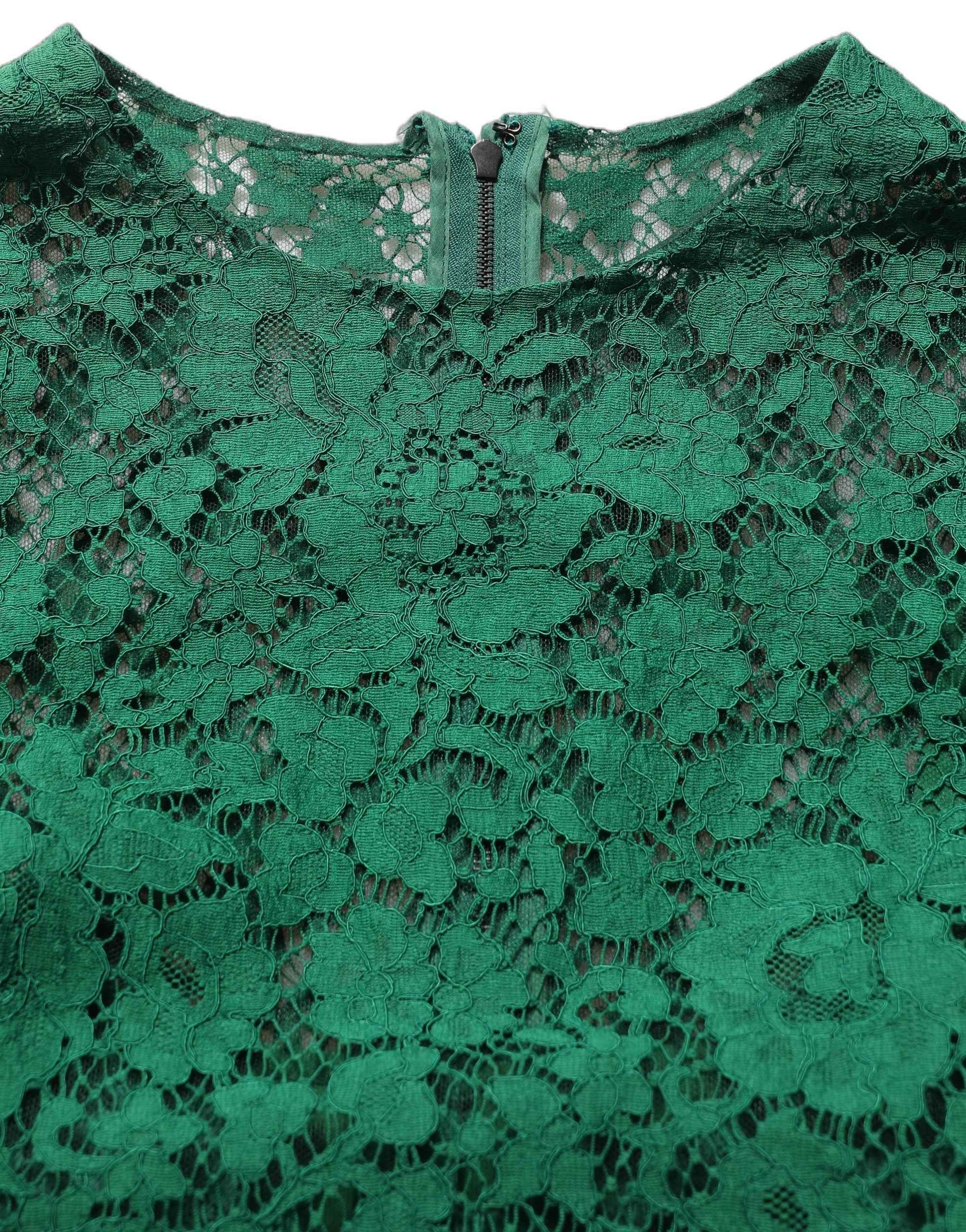 Dolce & Gabbana Green Floral Lace Round Neck Blouse Top
