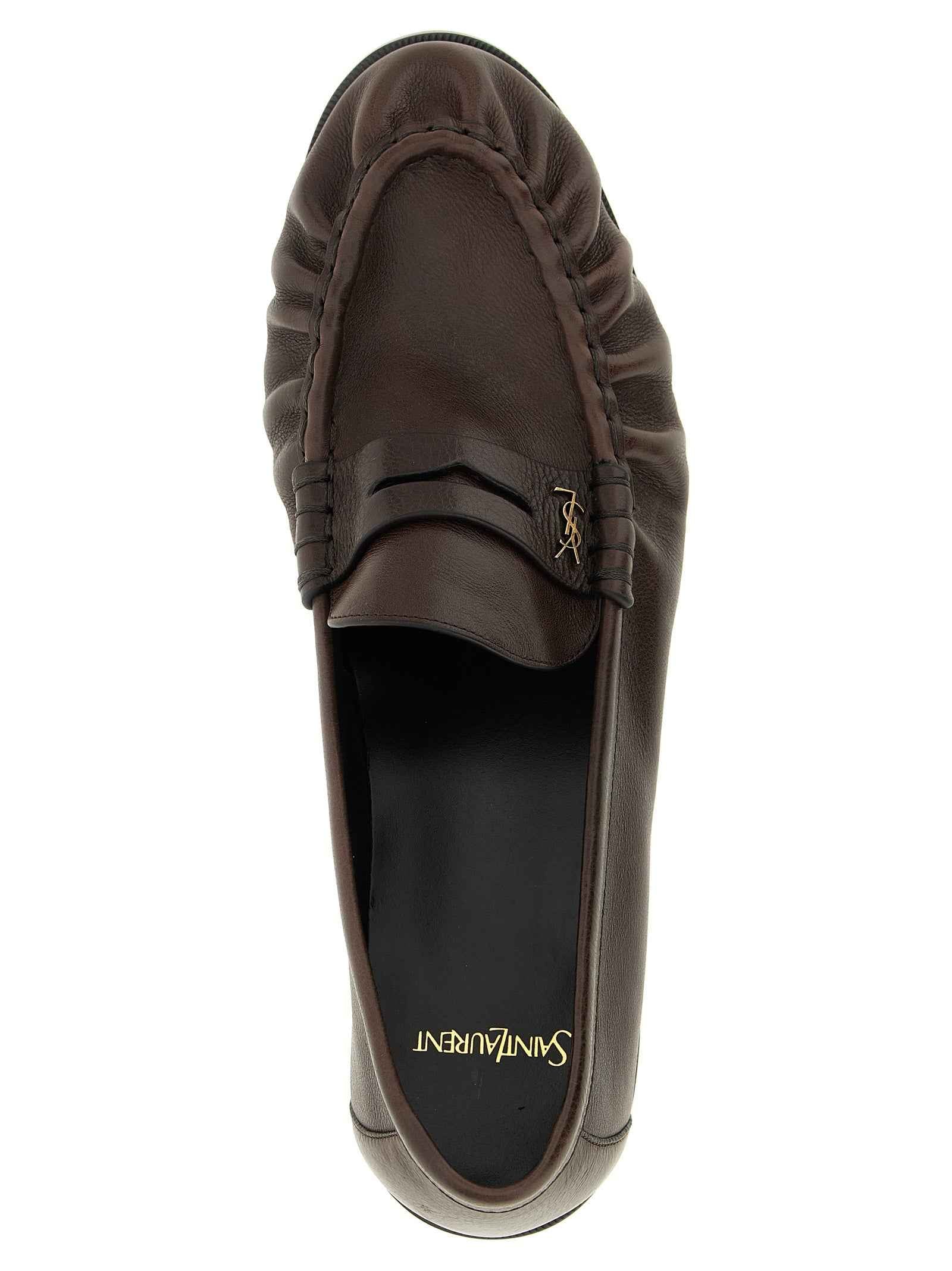 Saint Laurent Brown Calfskin Slip-On Loafers