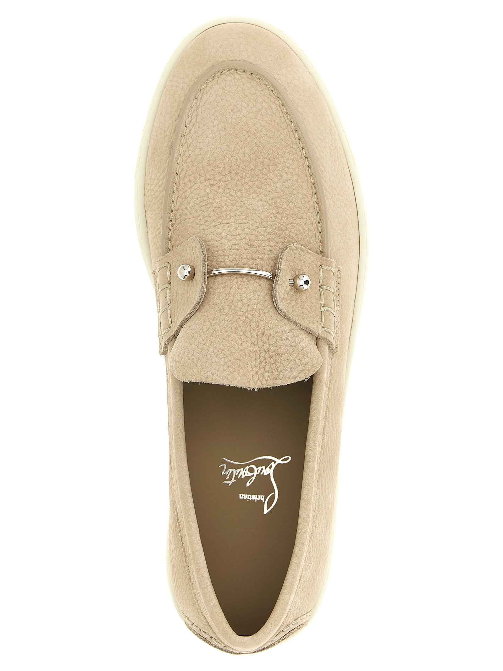 Christian Louboutin Beige Calfskin Slip-On Loafers
