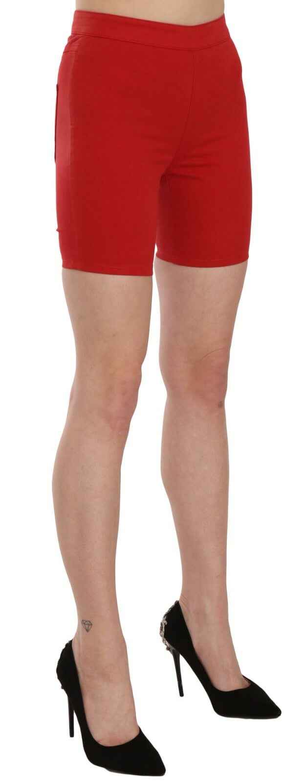 PINKO Red Mid Waist Cotton Stretch Slim Mini Shorts